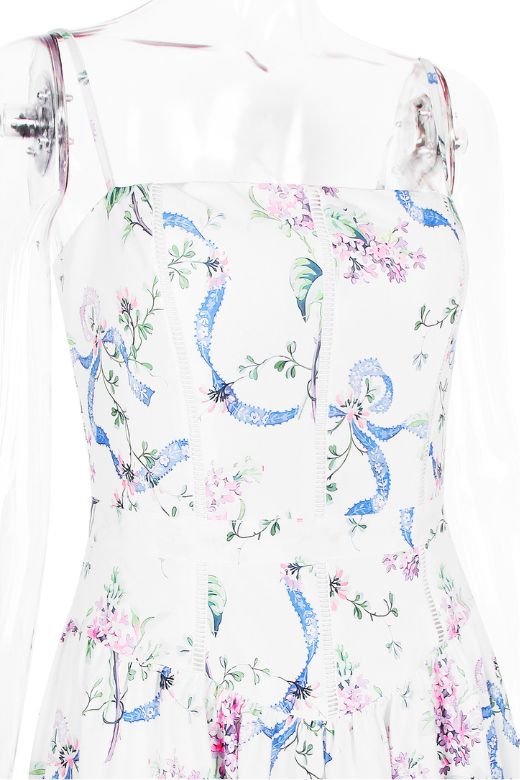 Floral Corset Straight Neck Spaghetti Strap Maxi Dress 14
