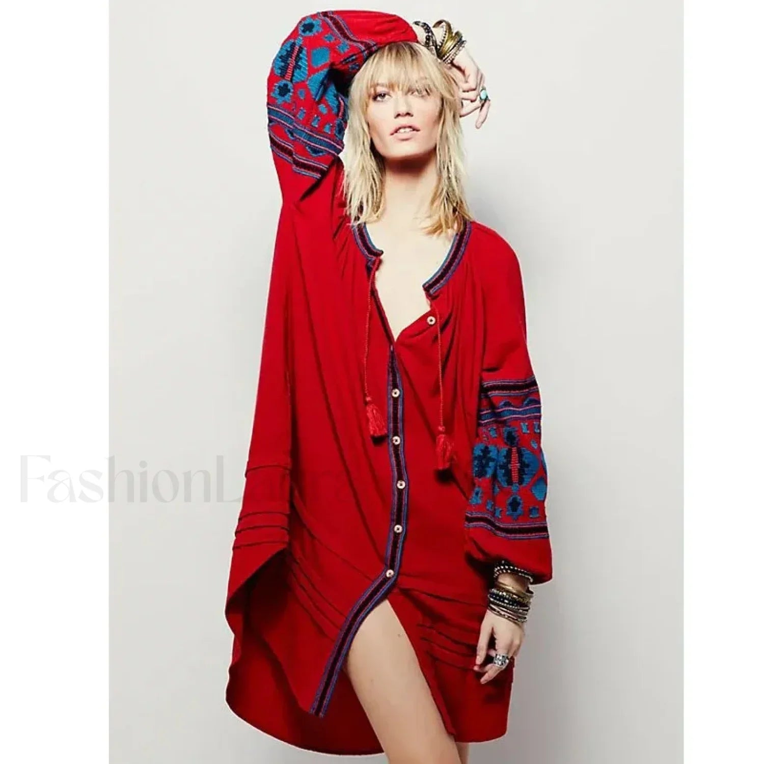 Tassel Lantern-Sleeve Boho Dress