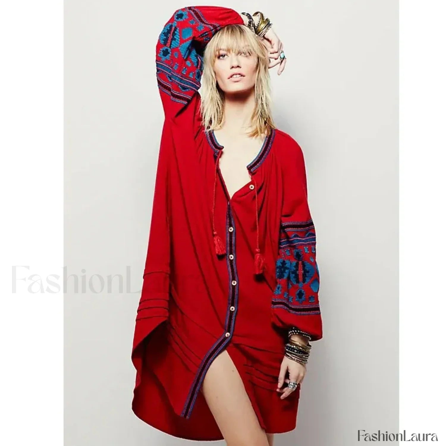 Tassel Lantern-Sleeve Boho Dress