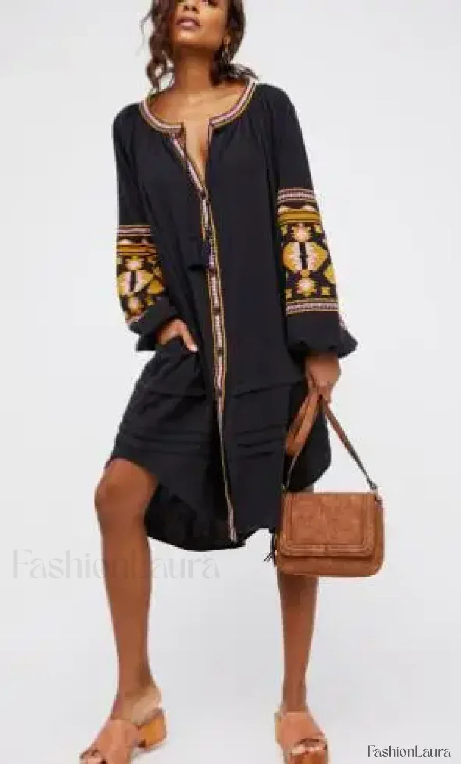 Tassel Lantern-Sleeve Boho Dress