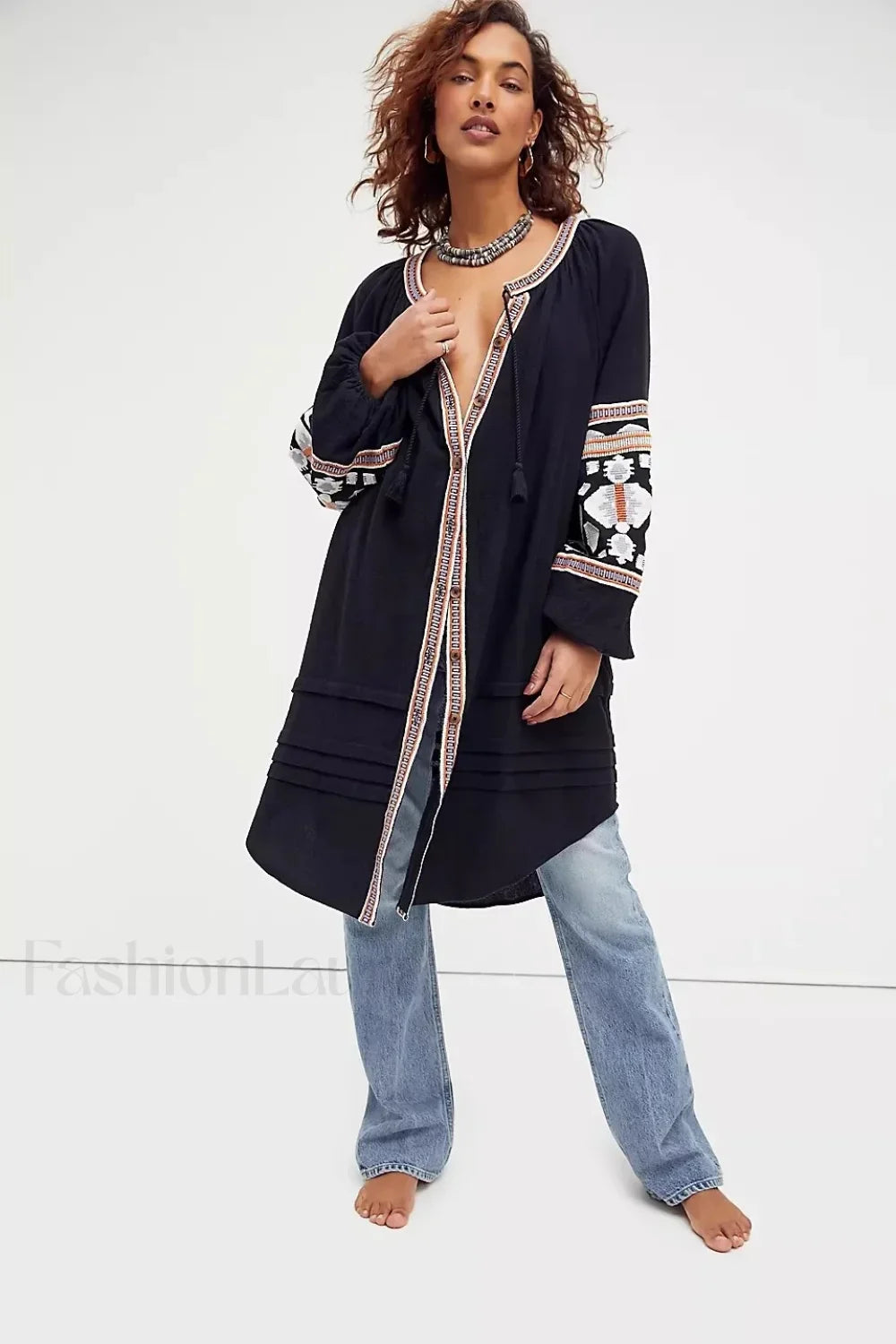 Tassel Lantern-Sleeve Boho Dress