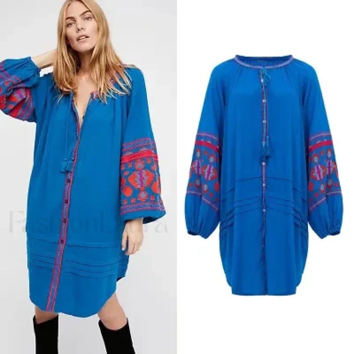 Tassel Lantern-Sleeve Boho Dress