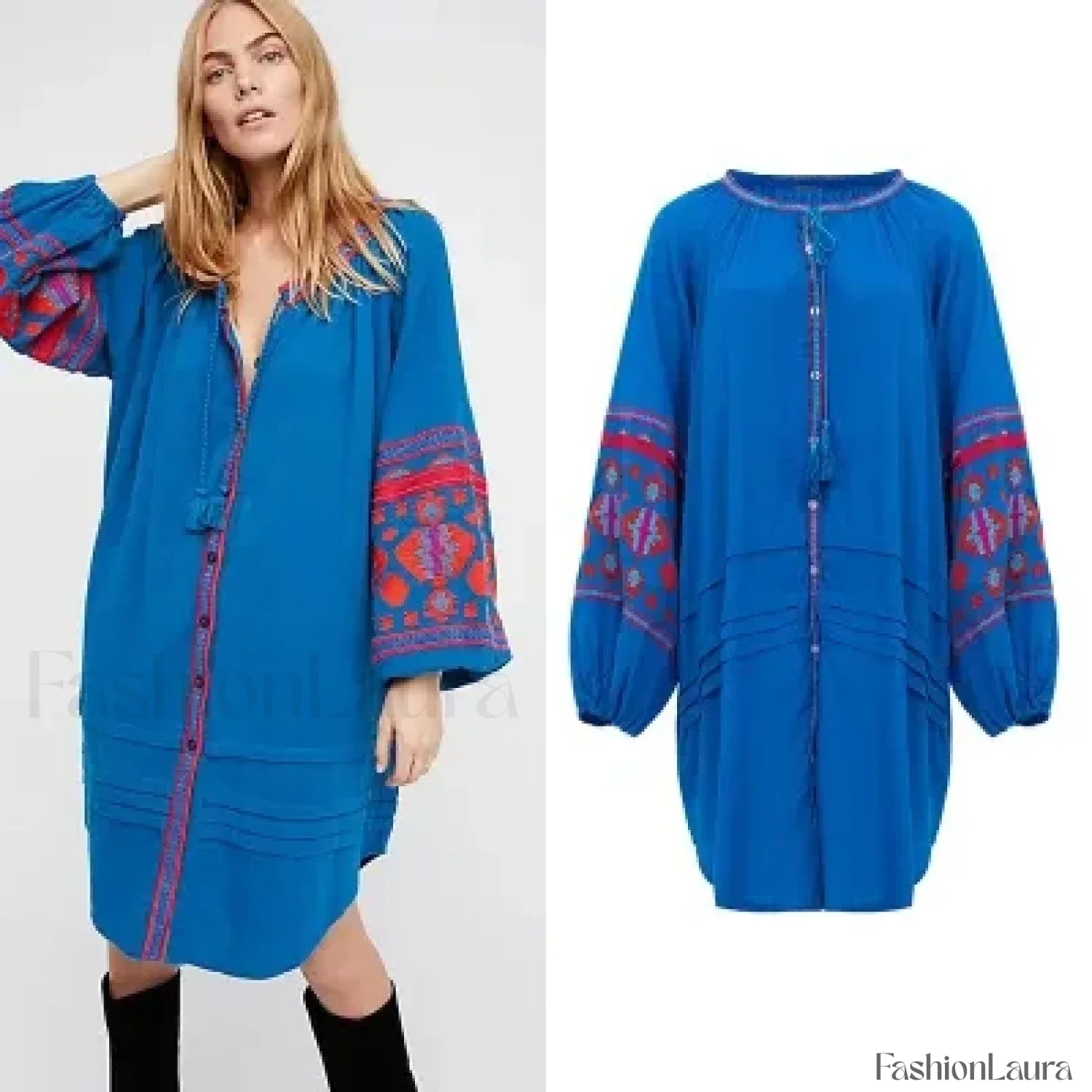 Tassel Lantern-Sleeve Boho Dress
