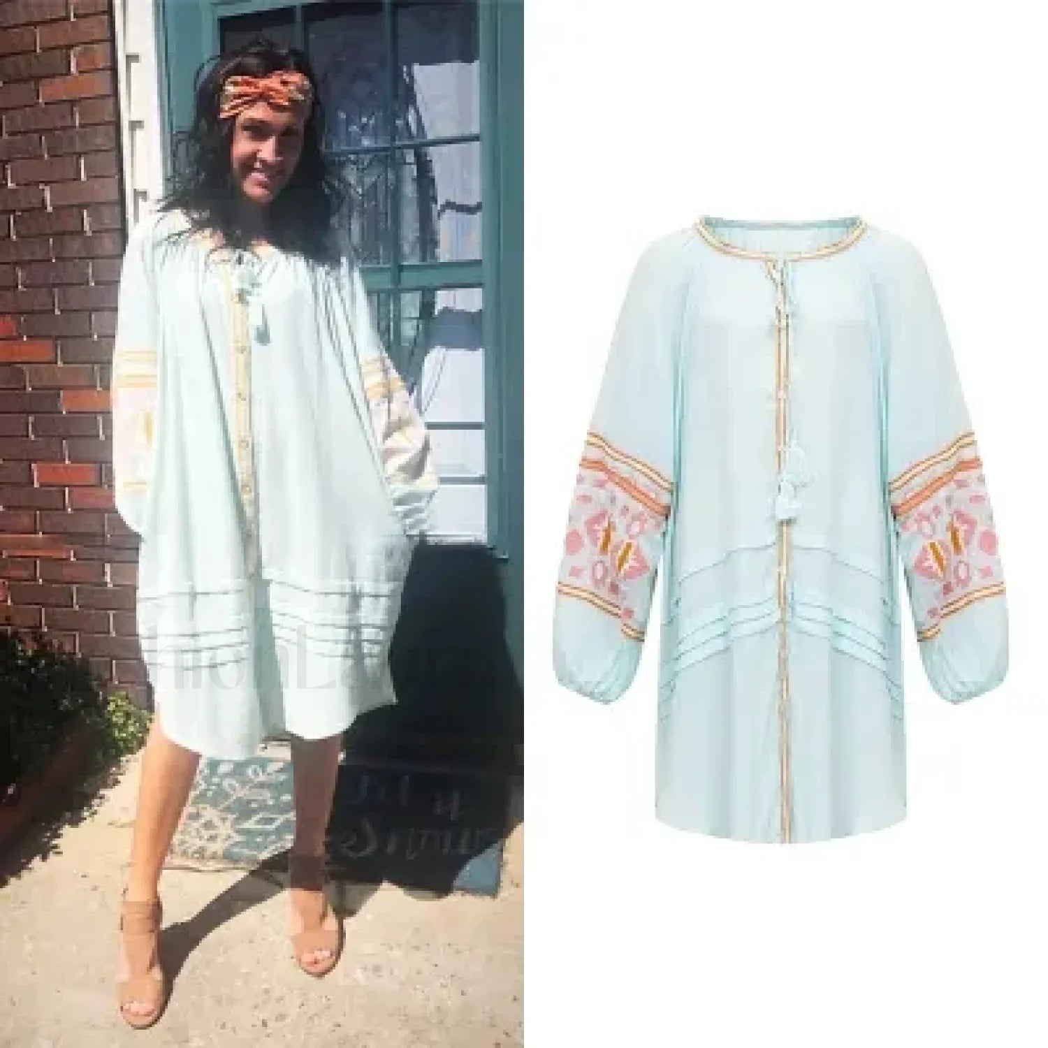 Tassel Lantern-Sleeve Boho Dress