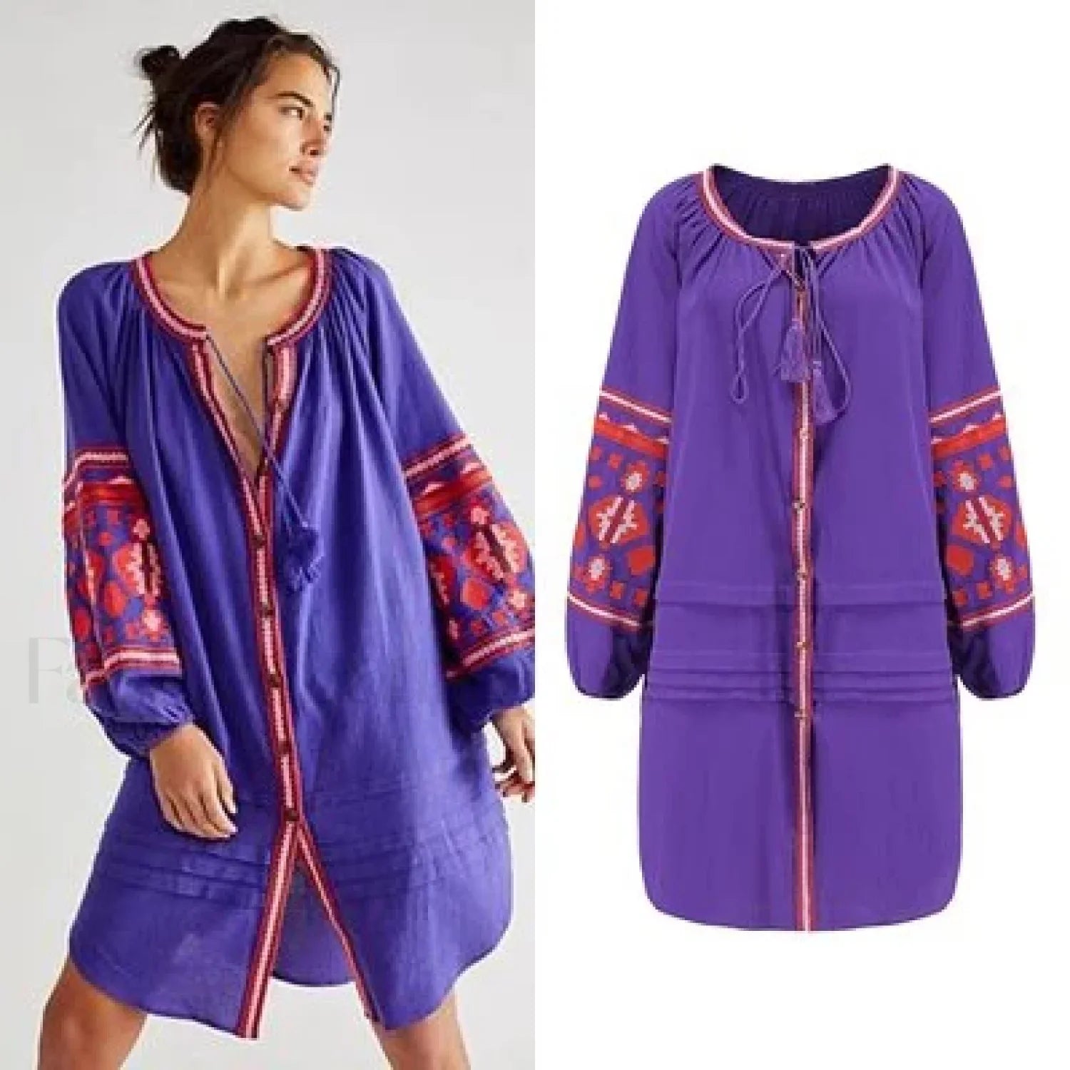 Tassel Lantern-Sleeve Boho Dress