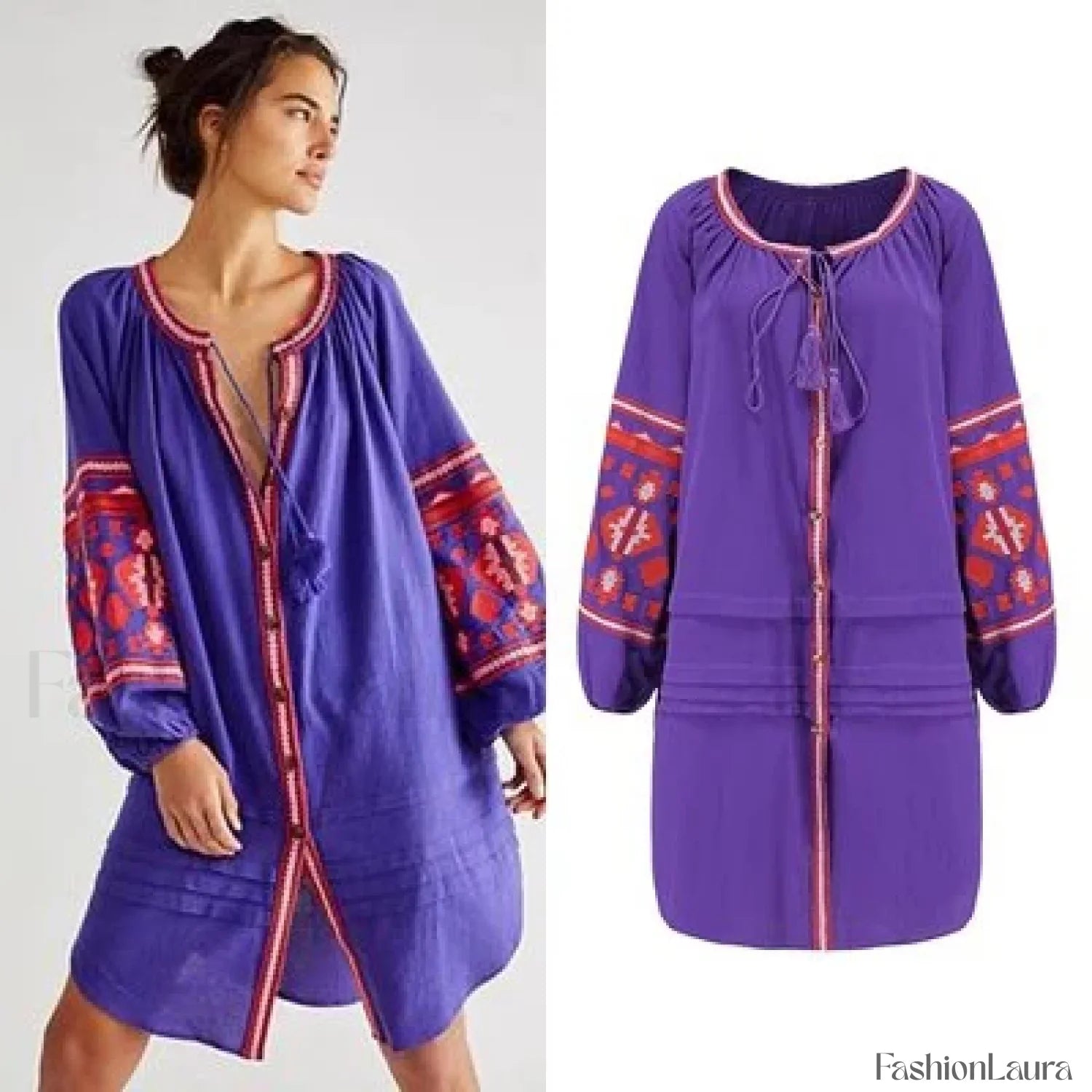 Tassel Lantern-Sleeve Boho Dress