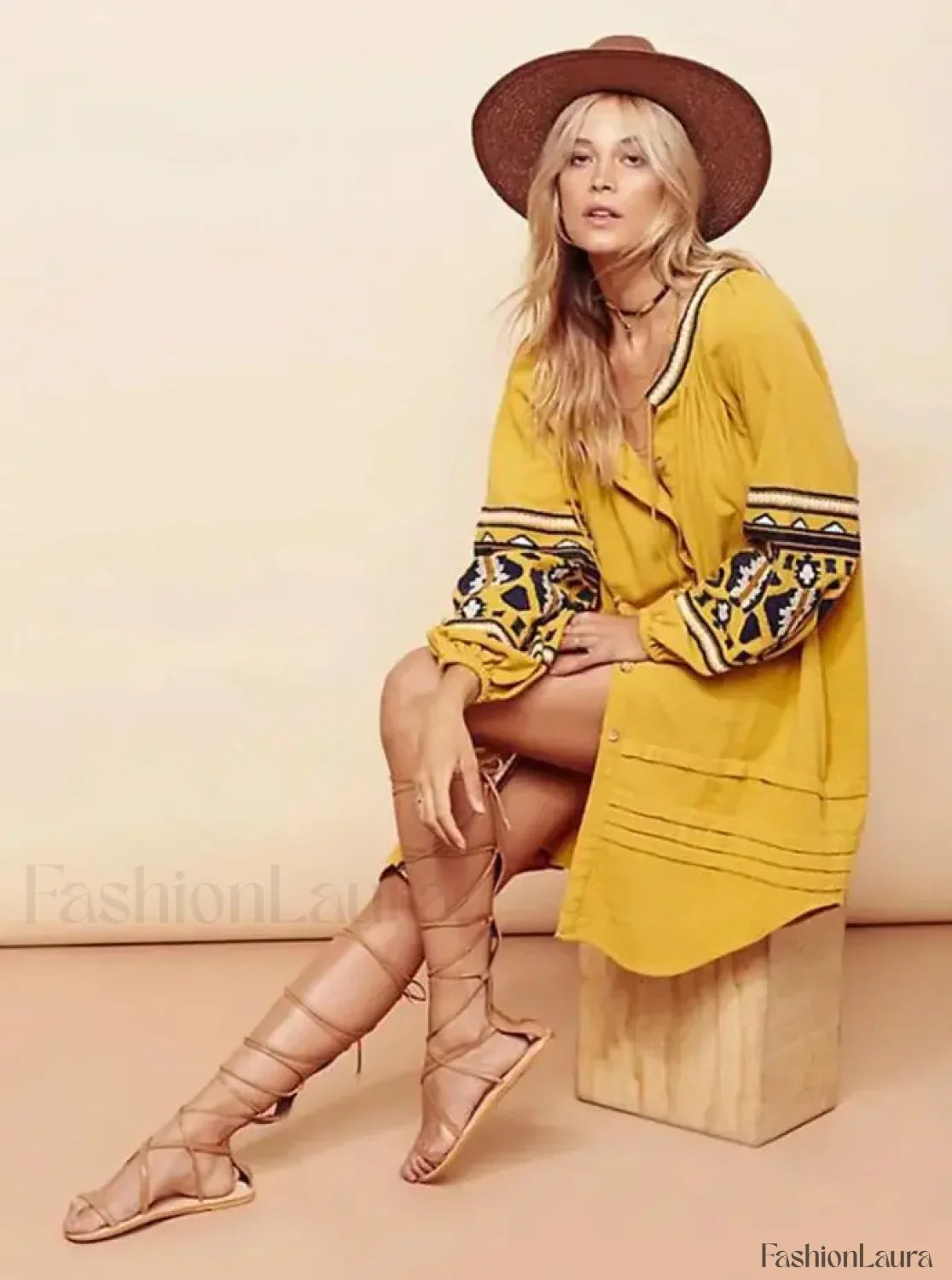 Tassel Lantern-Sleeve Boho Dress