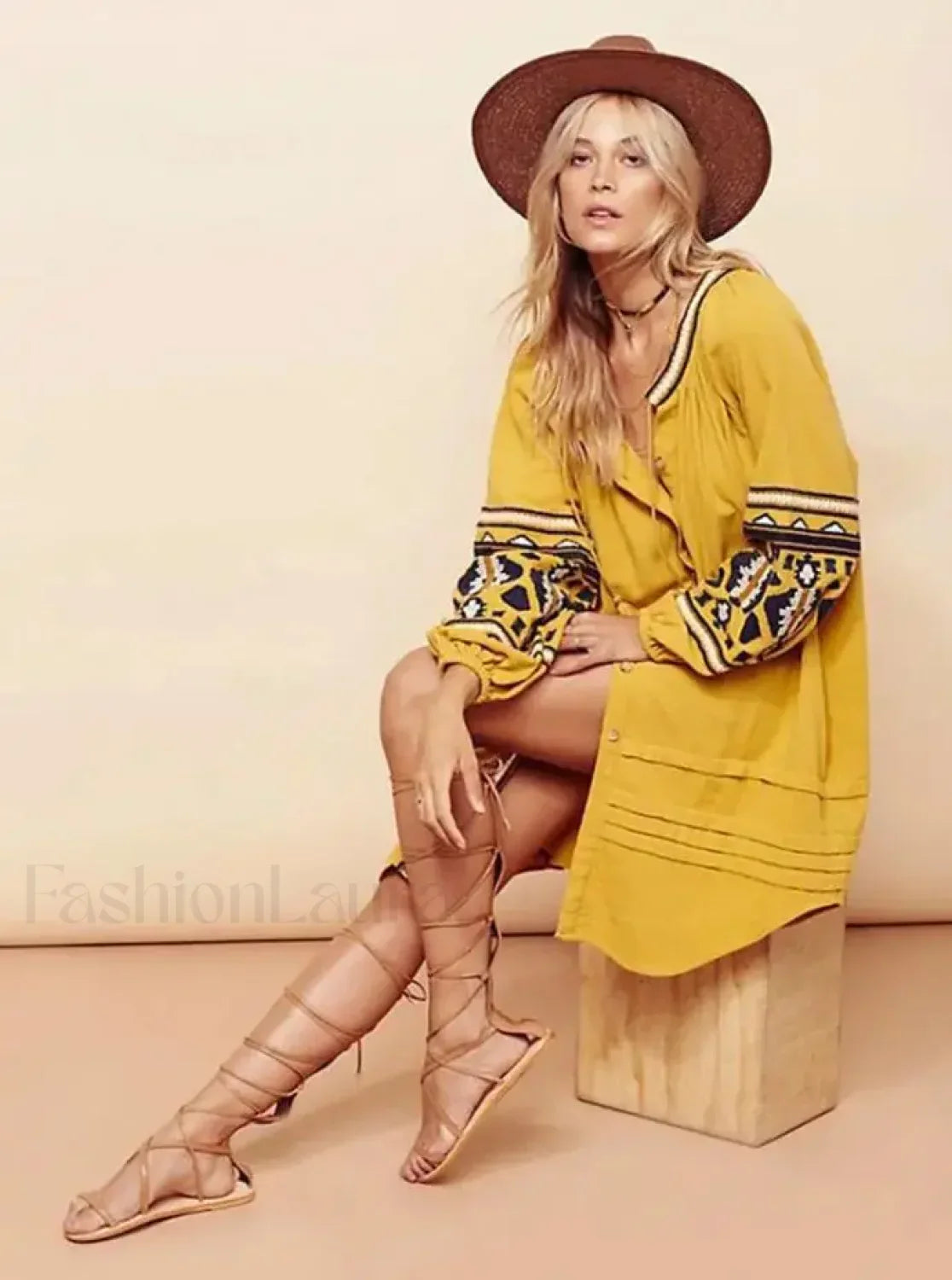 Tassel Lantern-Sleeve Boho Dress