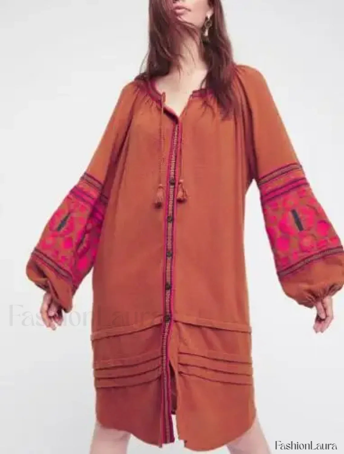 Tassel Lantern-Sleeve Boho Dress