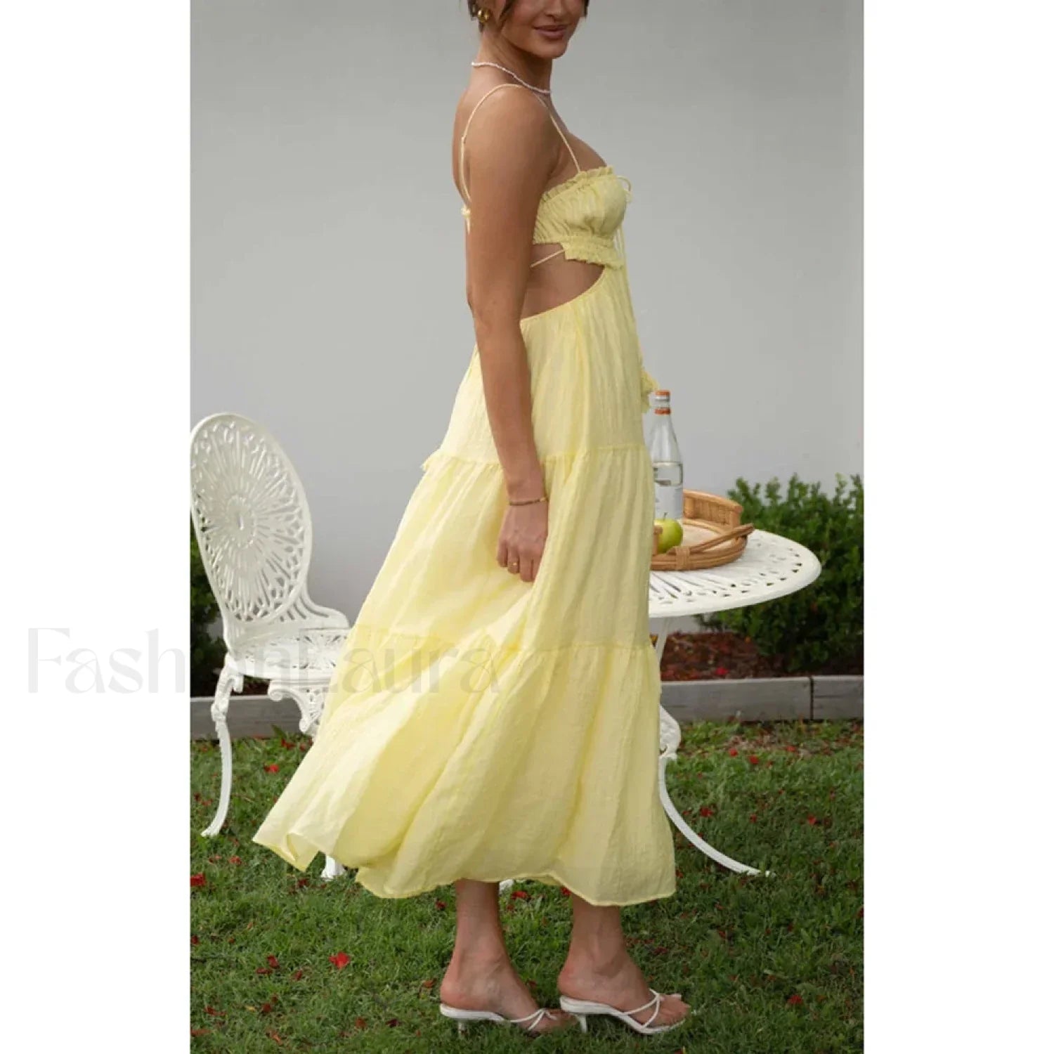 Tassel Tie-Up Cutout Midi Dress