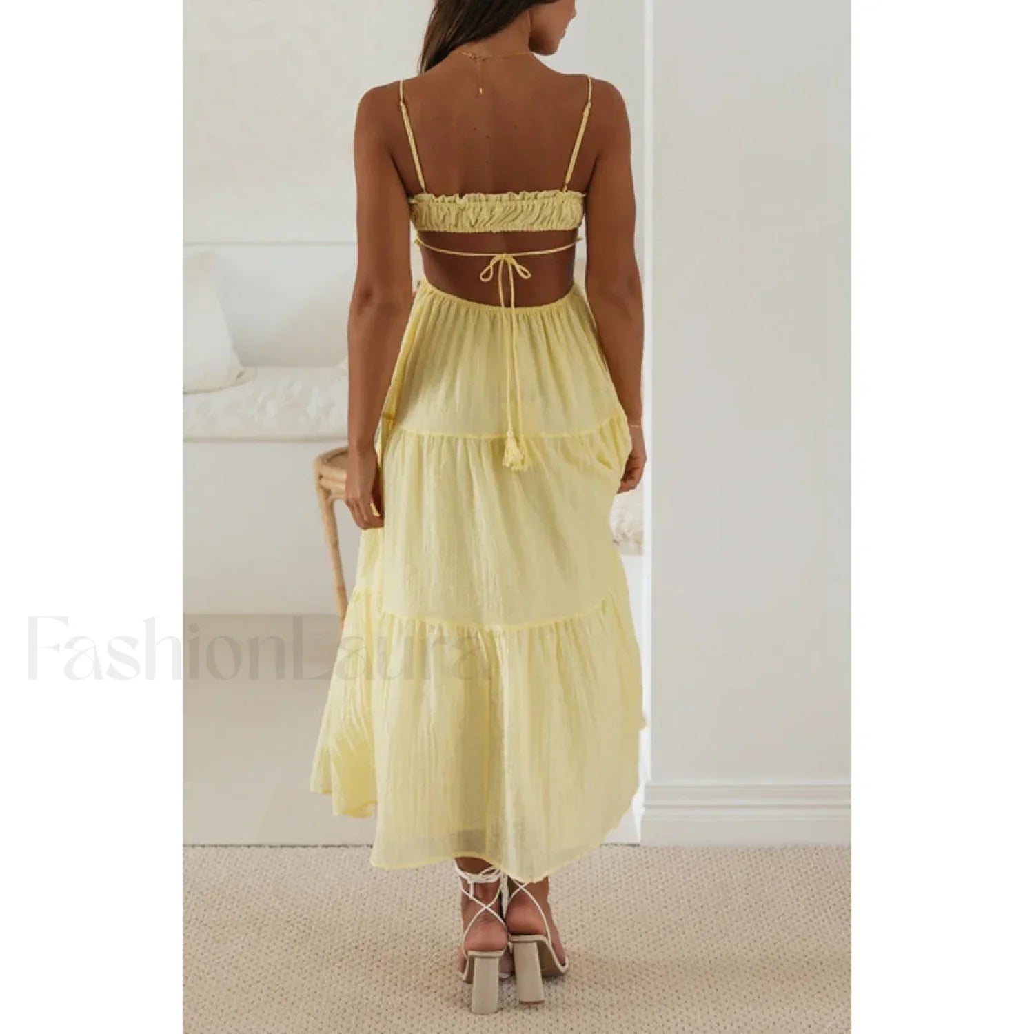 Tassel Tie-Up Cutout Midi Dress