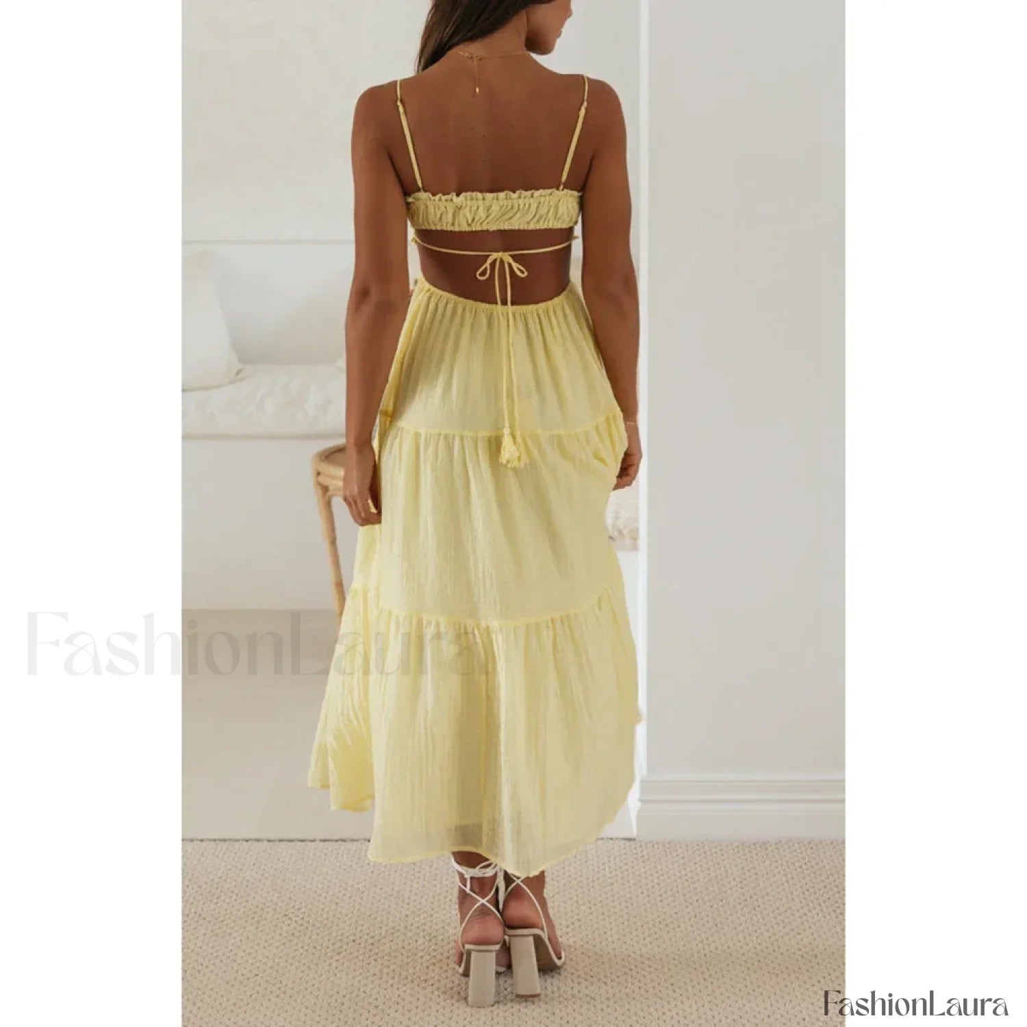 Tassel Tie-Up Cutout Midi Dress