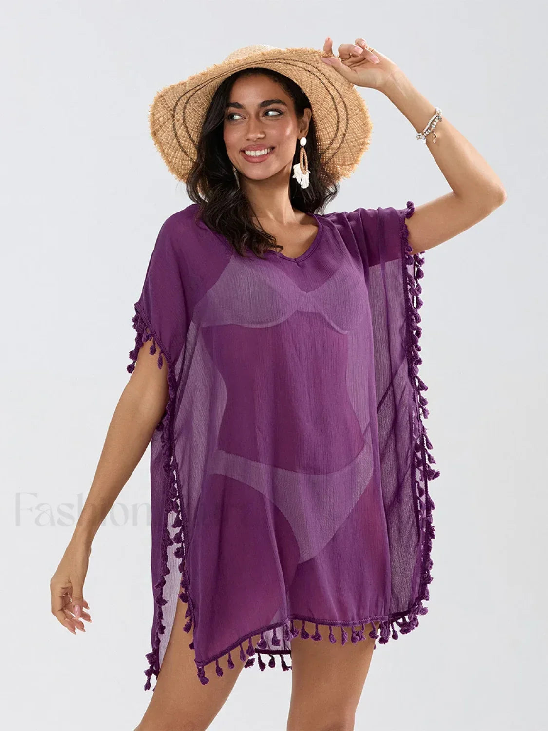 Tassel Trim See Through Cover Up