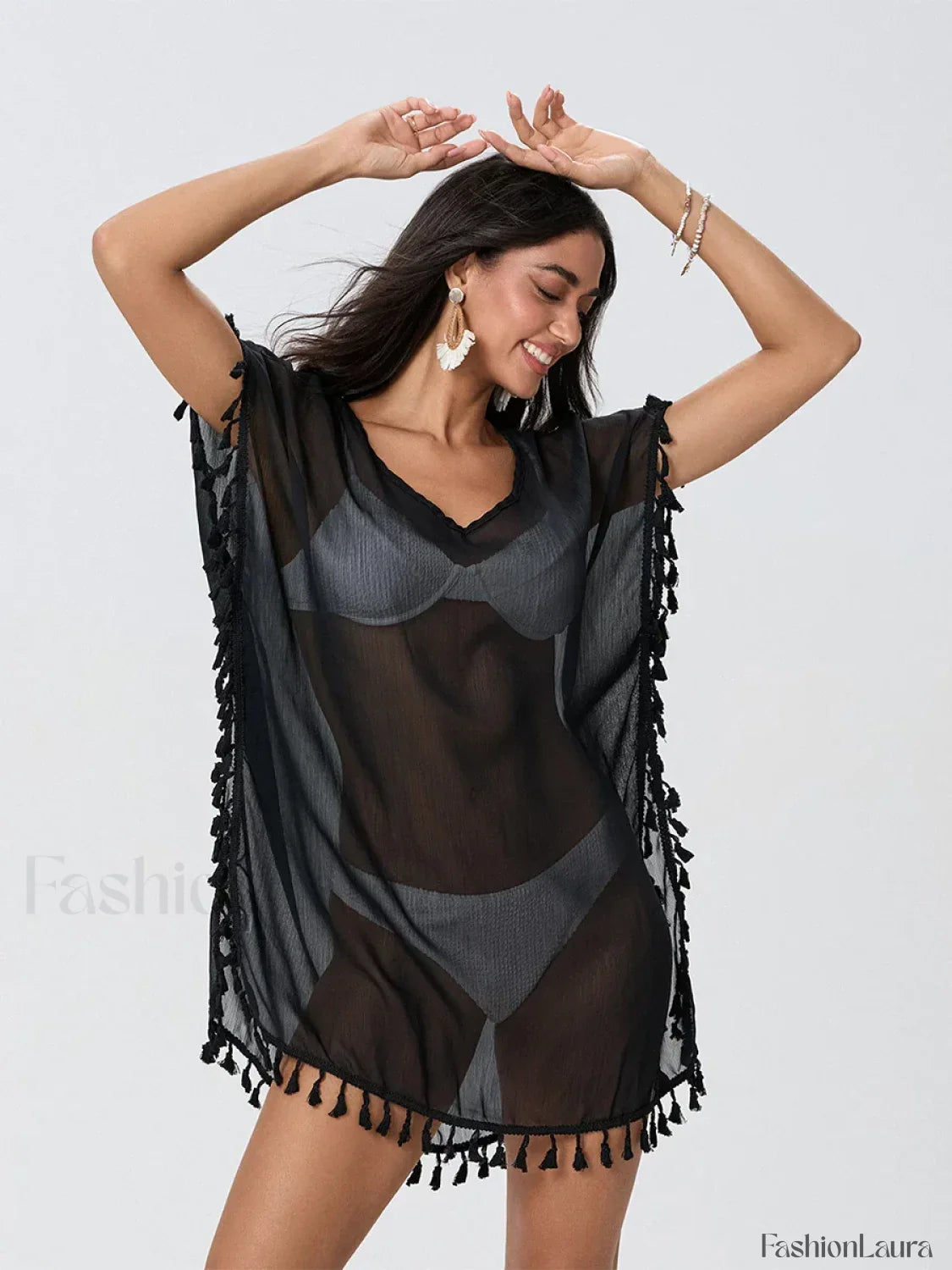 Tassel Trim See Through Cover Up