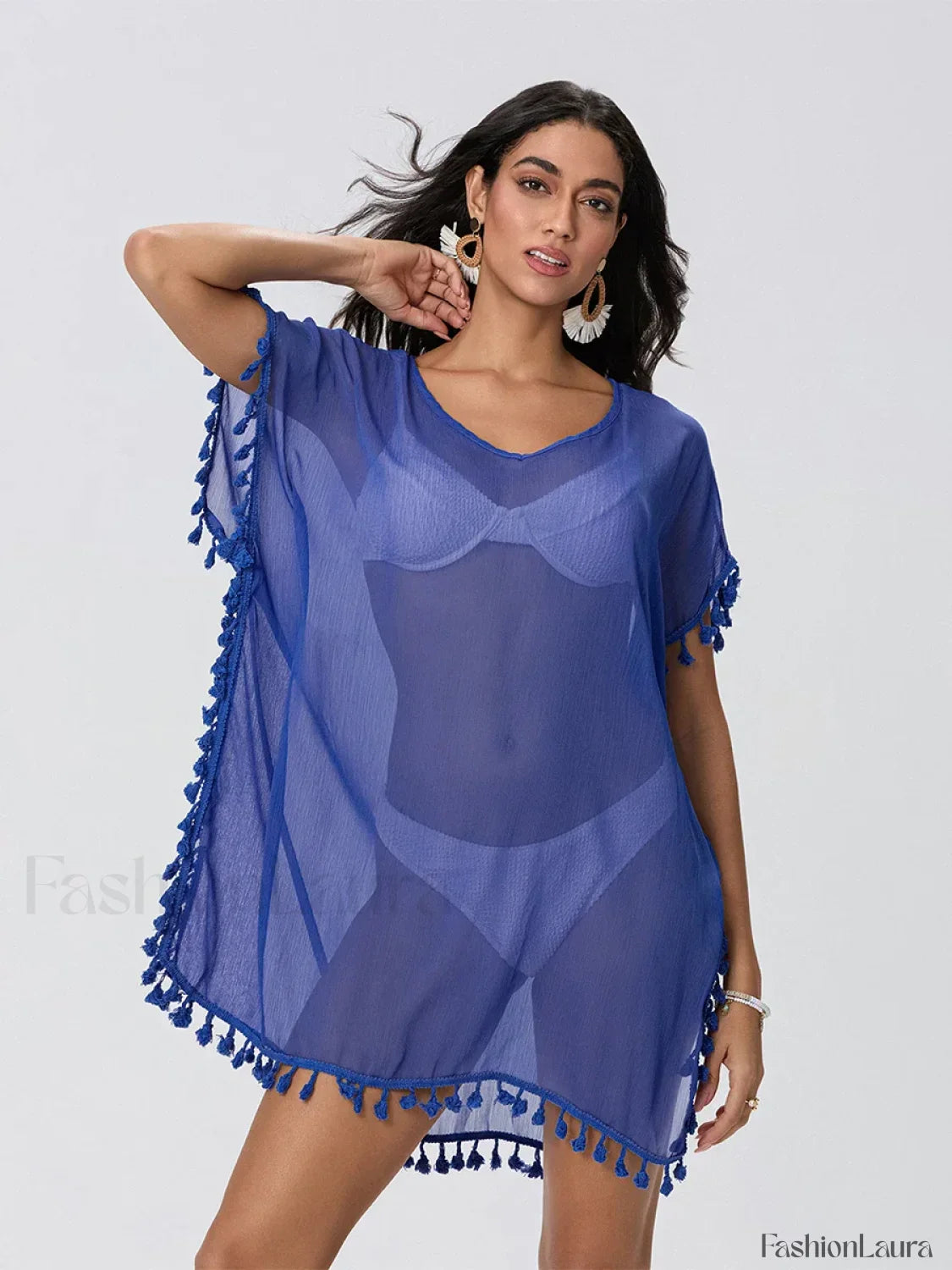 Tassel Trim See Through Cover Up