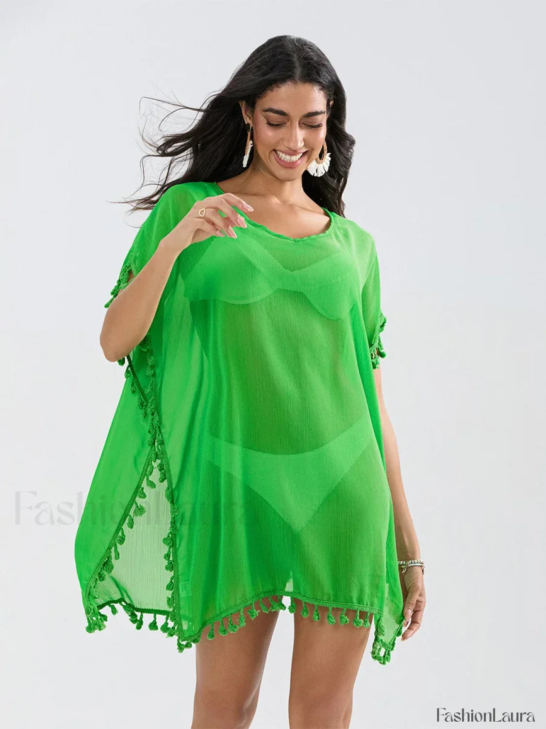 Tassel Trim See Through Cover Up