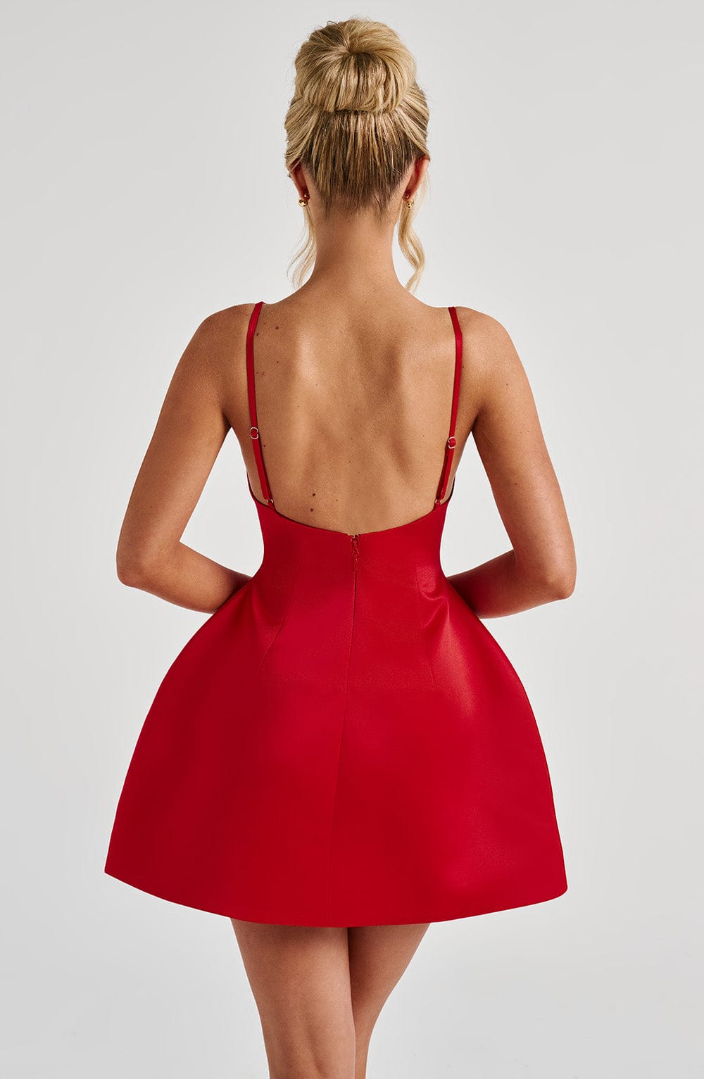 Satin Boat Neck Sleeveless Bubble Hem Mini Dress 3