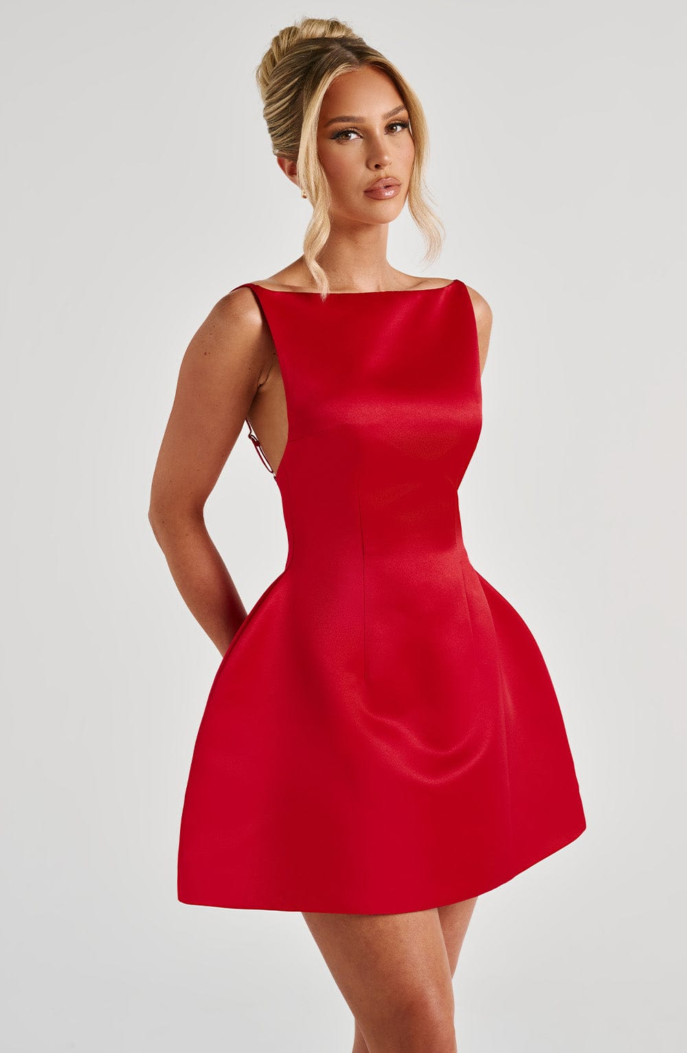 Satin Boat Neck Sleeveless Bubble Hem Mini Dress 4