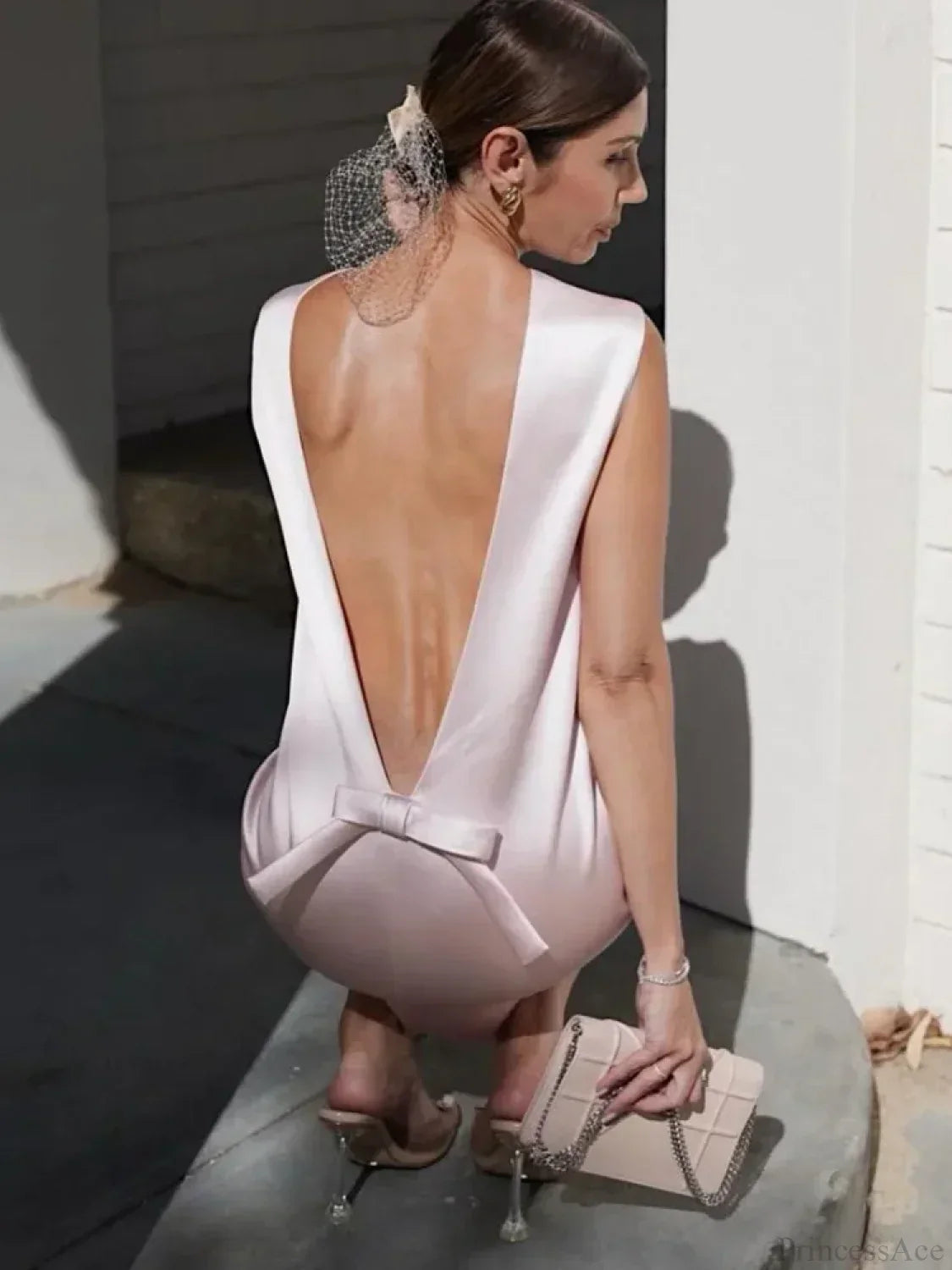 Tee Bow Satin Mini Dress - View 3