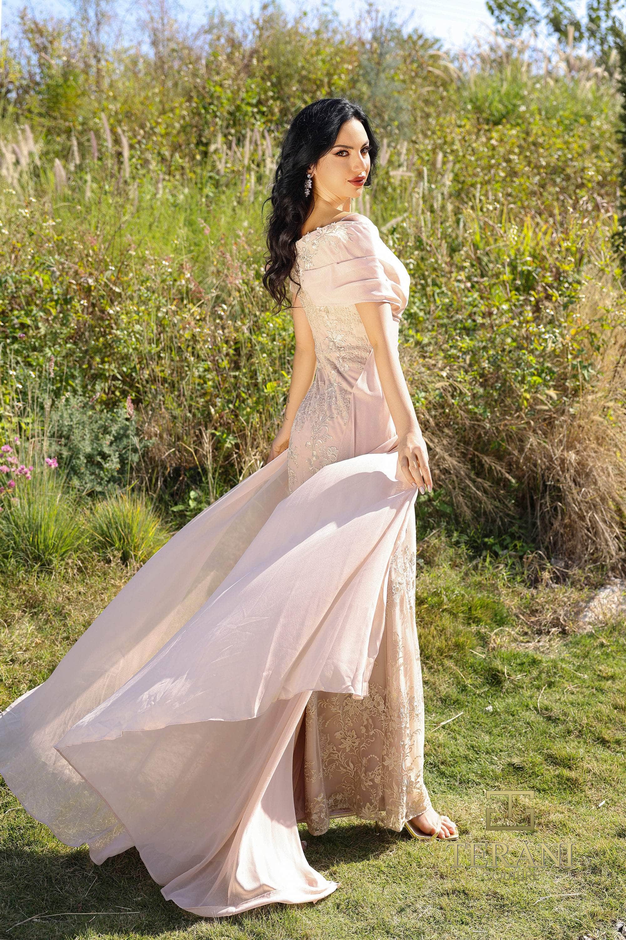 Terani Couture 252M5308 - Off Shoulder Draped Formal Gown