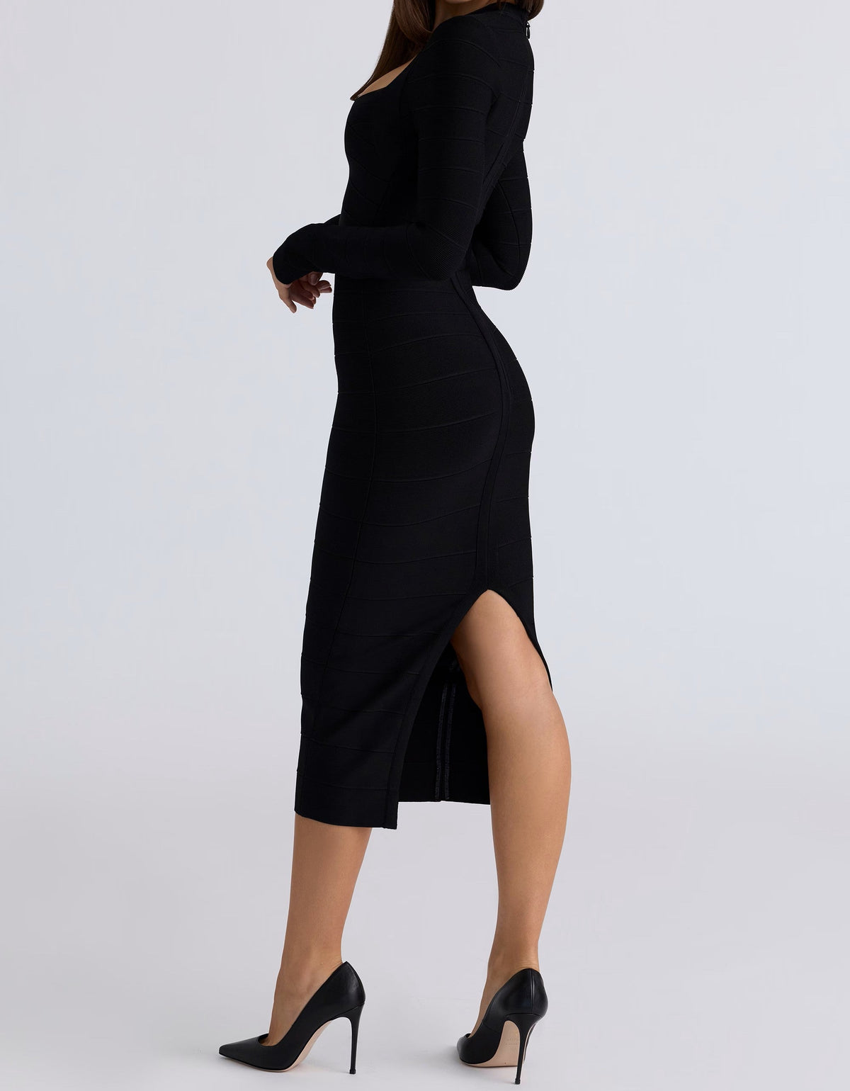 Sweetheart Neck Long Sleeve Bandage Bodycon Midi Dress 3