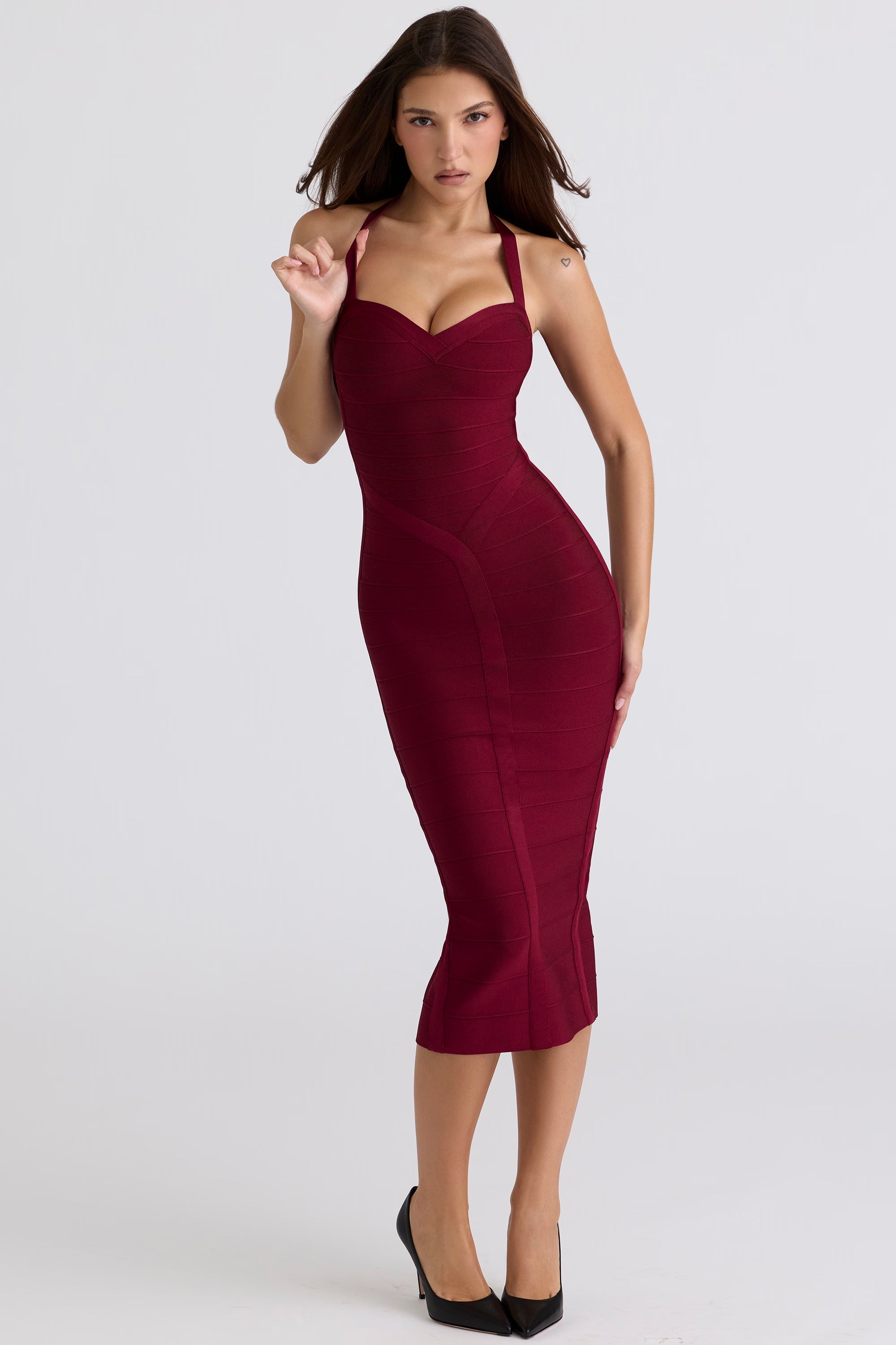 Halter Neck Sweetheart Bandage Bodycon Midi Dress