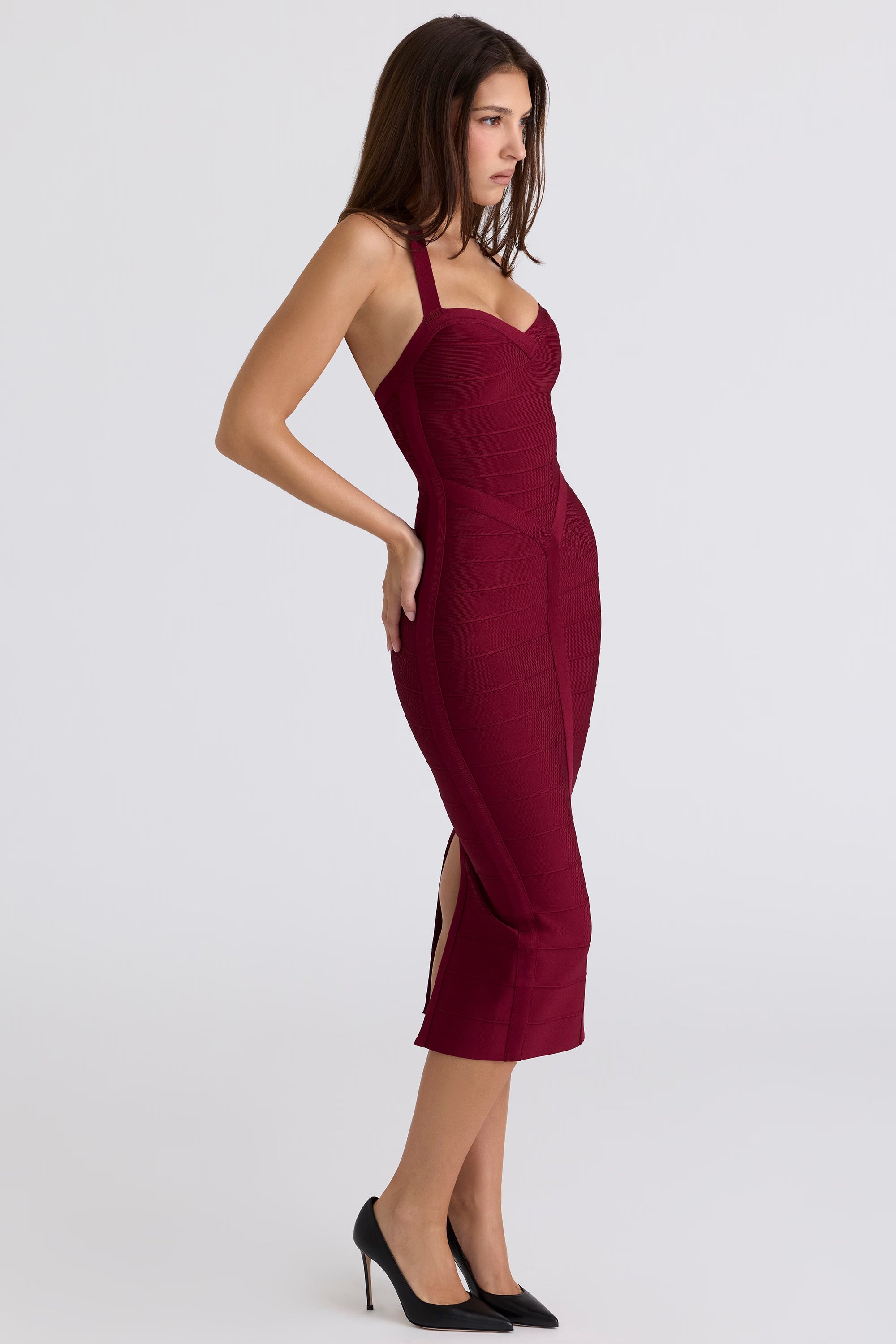 Halter Neck Sweetheart Bandage Bodycon Midi Dress