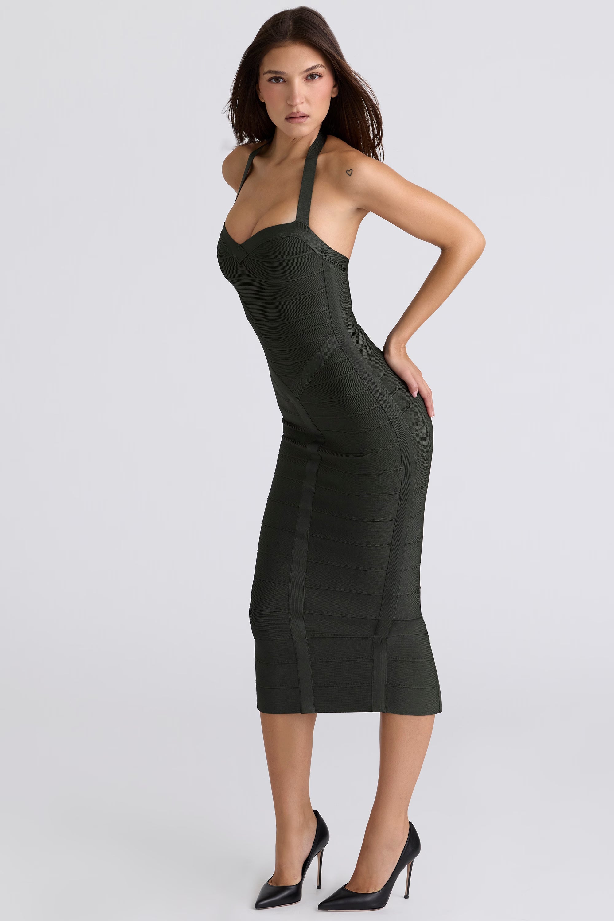 Halter Neck Sweetheart Bandage Bodycon Midi Dress