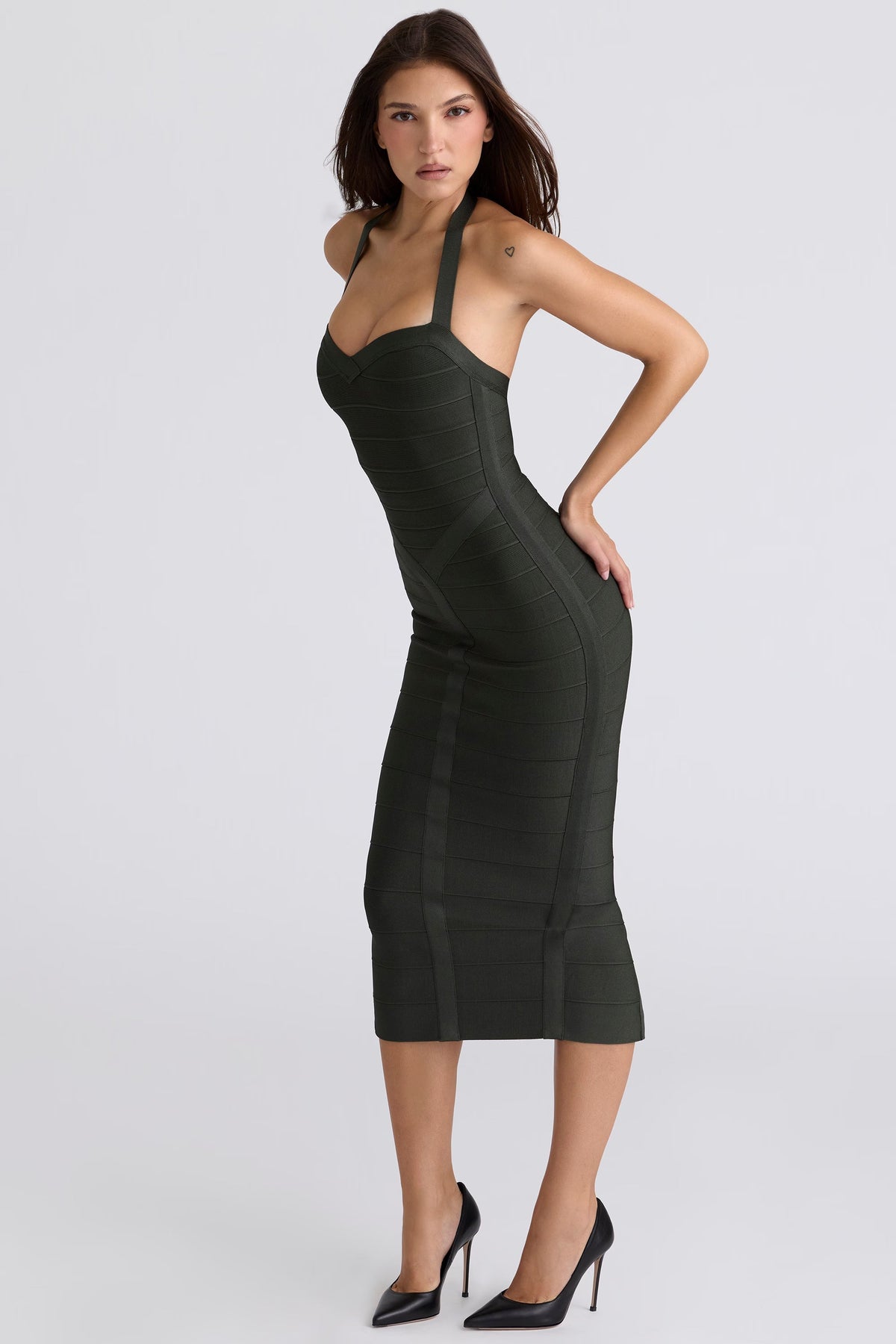 Halter Neck Sweetheart Bandage Bodycon Midi Dress - View 7