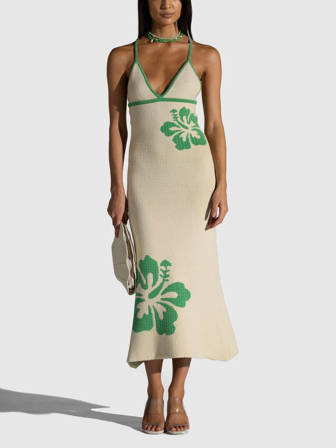 Backless Halter-Neck Deep V-Neck Midi Dress