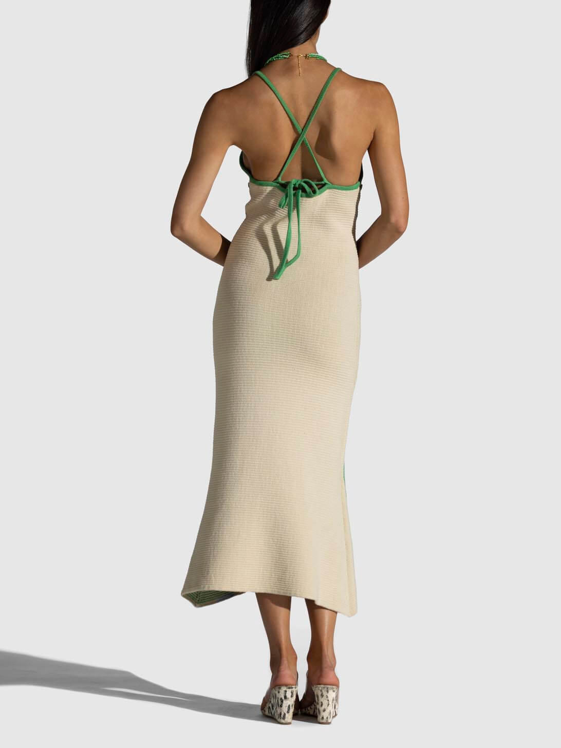 Backless Halter-Neck Deep V-Neck Midi Dress