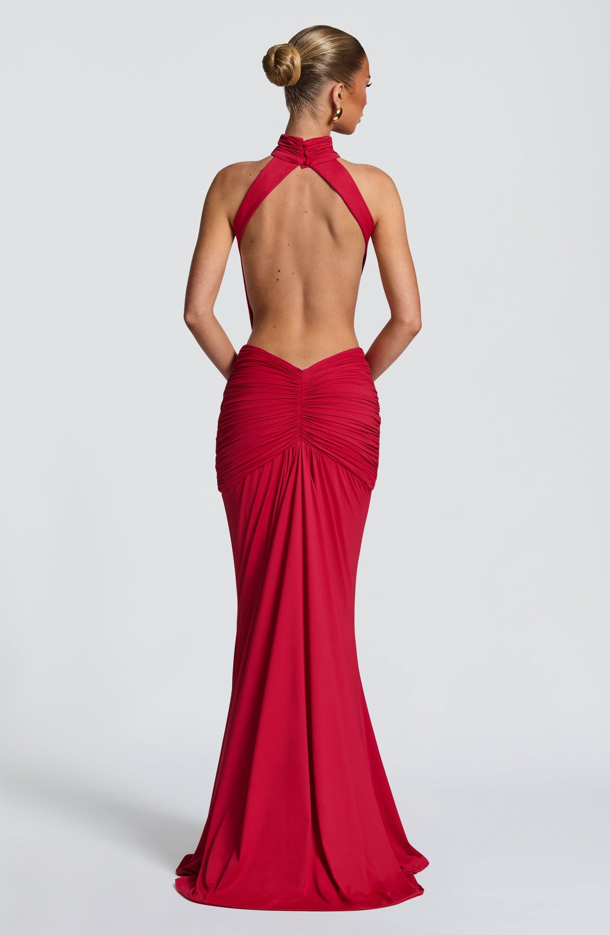 High Neck Halter Side Cut Out Knot Drape Mermaid Maxi Dress 2