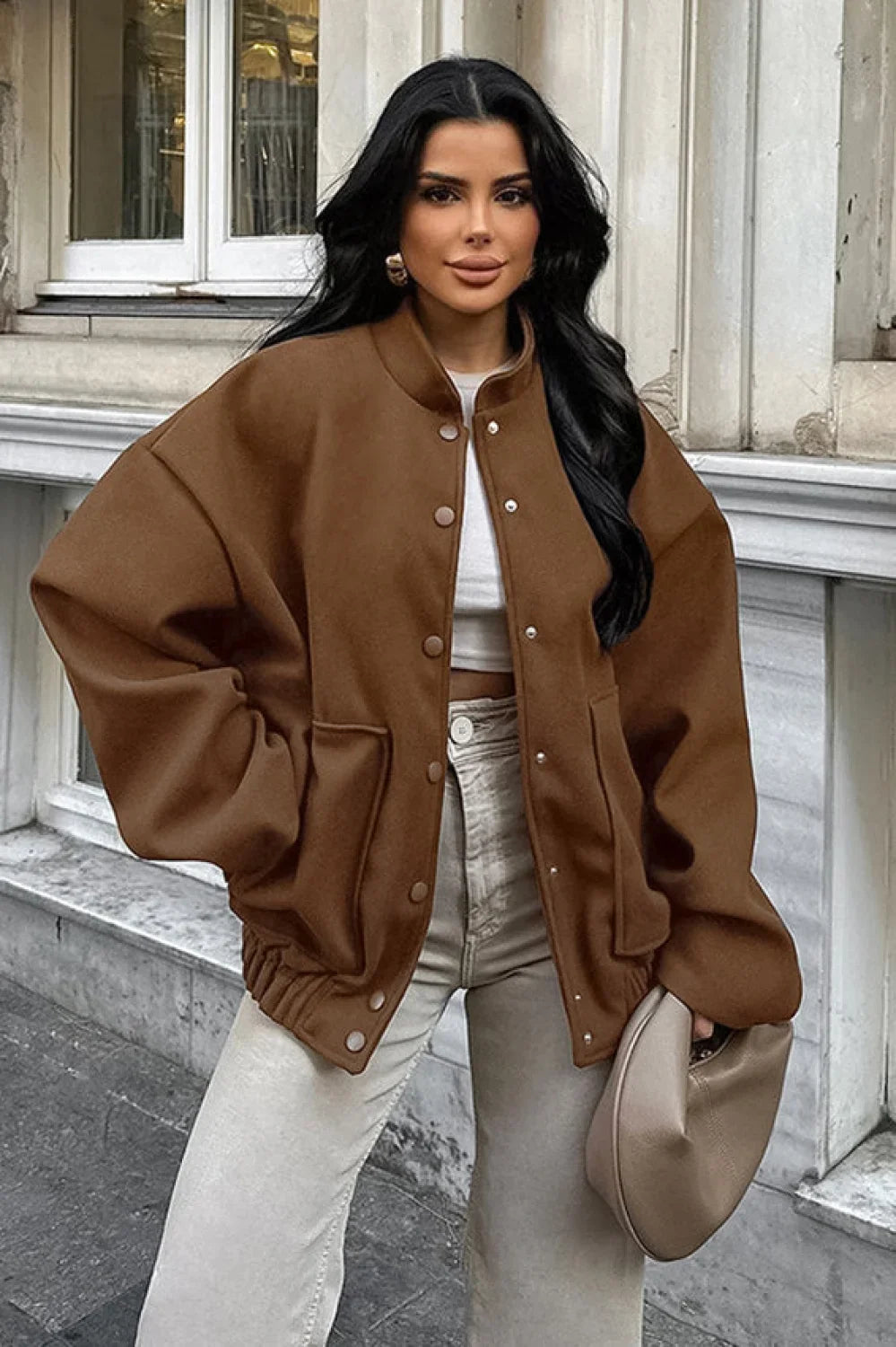 Thick Wool Brown Elastic Hem Coat Brown / S coats