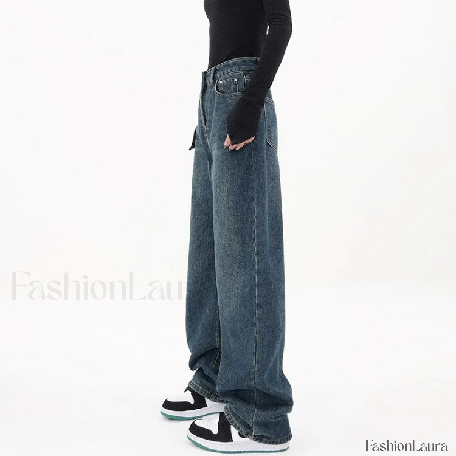 Three Button Baggy Trendy Wide Leg Boyfriend Jeans