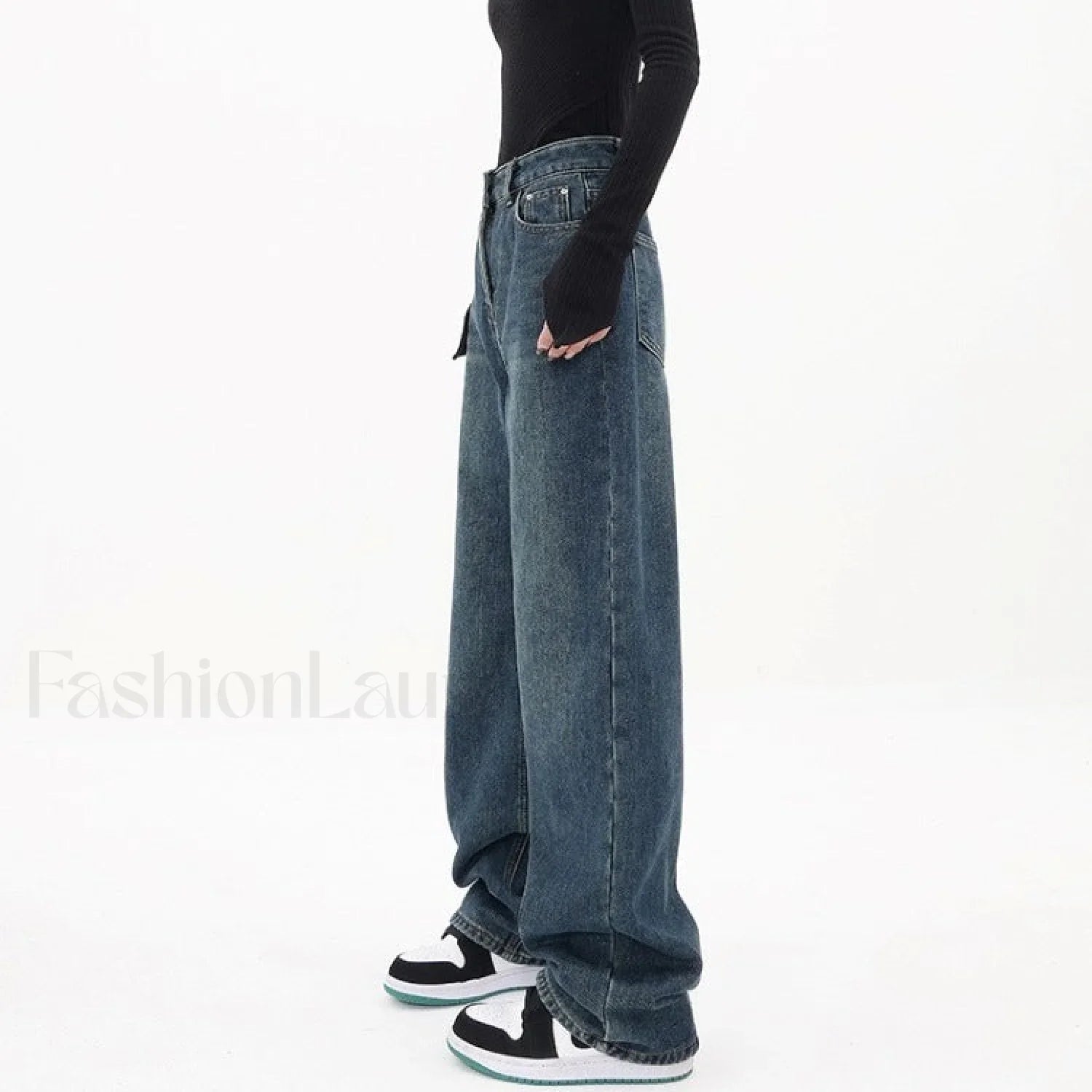 Three Button Baggy Trendy Wide Leg Boyfriend Jeans