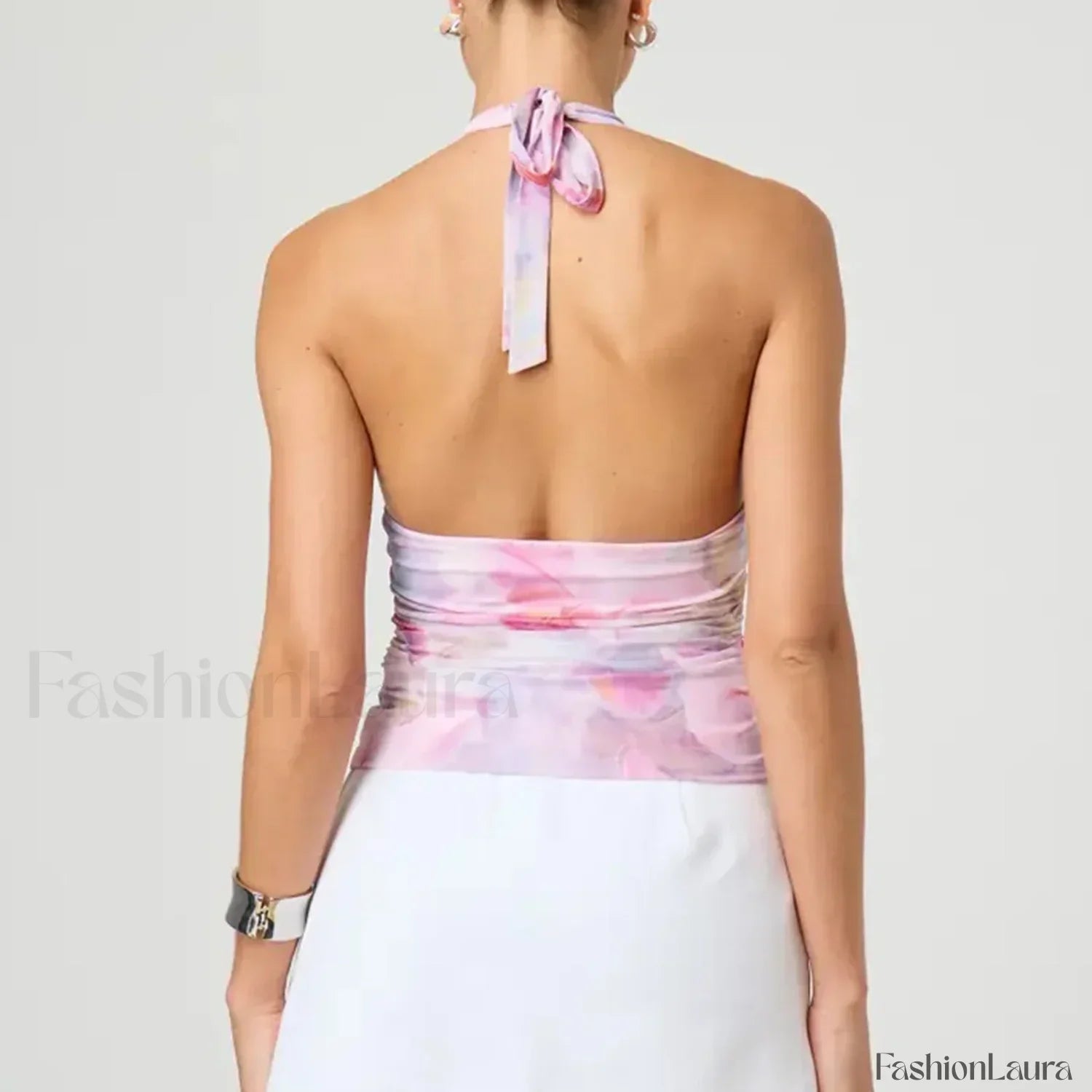 Tie-Dye Halter Backless Crop Top