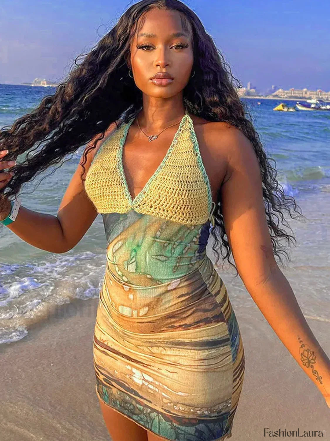 Tie-Dye Knit Backless Mini Dress