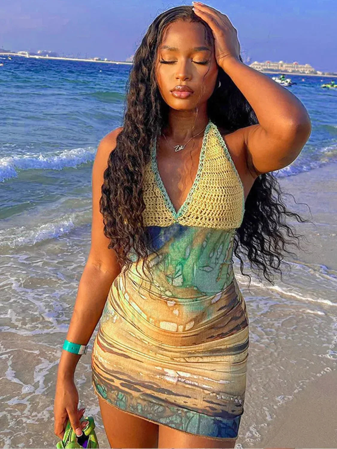 Tie-Dye Knit Backless Mini Dress