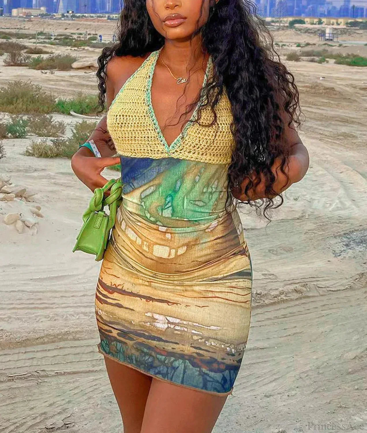 Lace halter neck Lace Up Midi Dress
