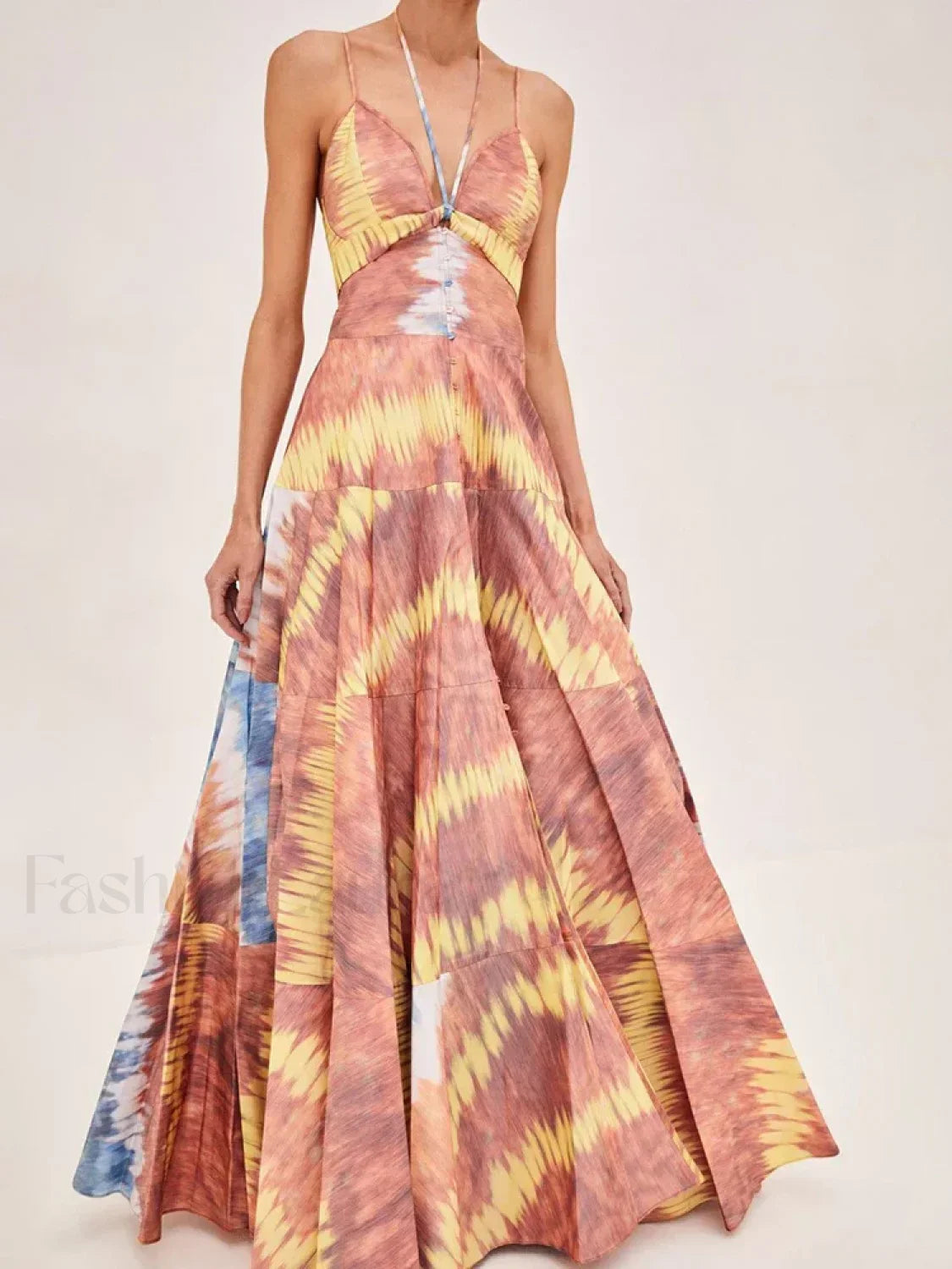 Tie Dye Patchwork Backless Maxi Dress