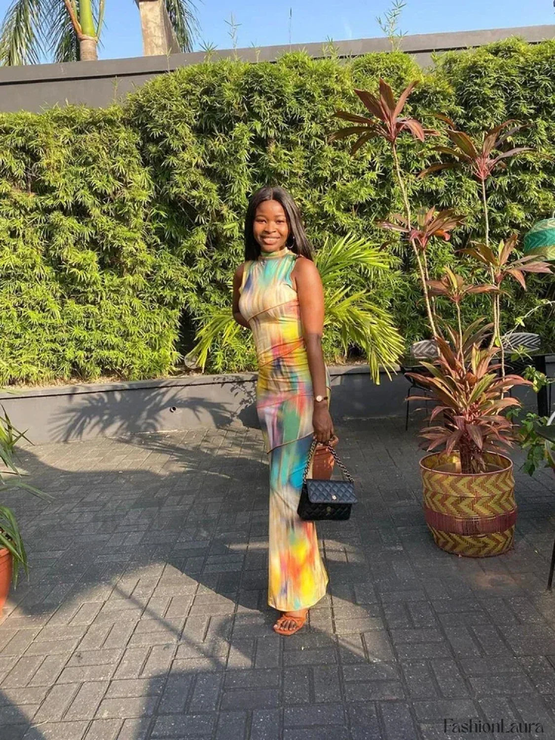 Tie-dye Patchwork O-neck Maxi Dress