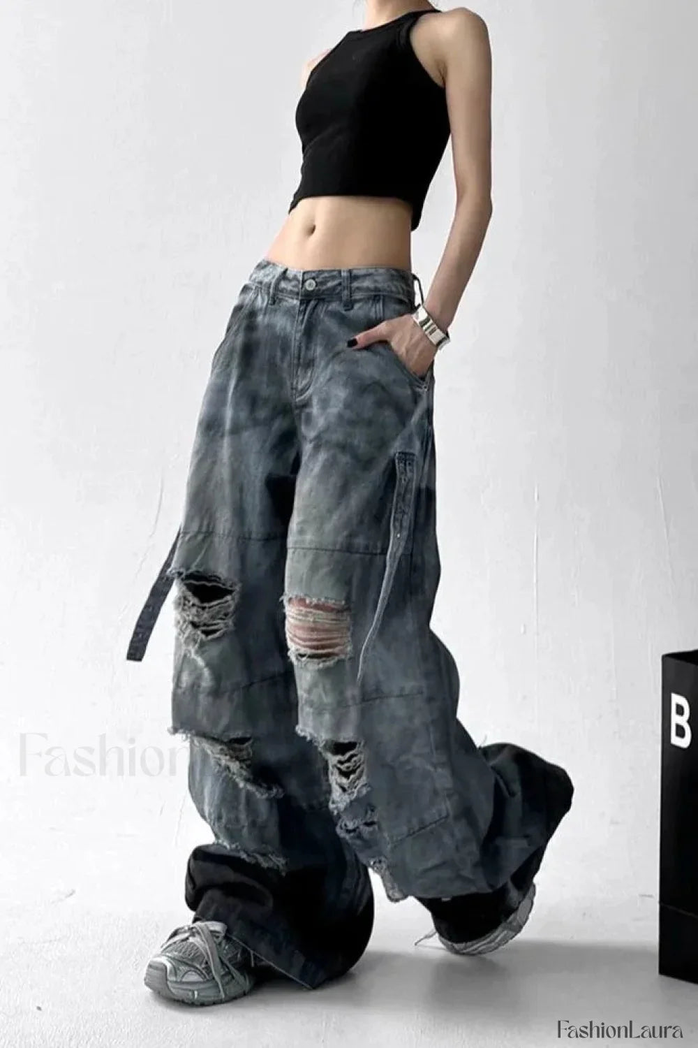 Tie Dye Ripped Wide Leg Jeans