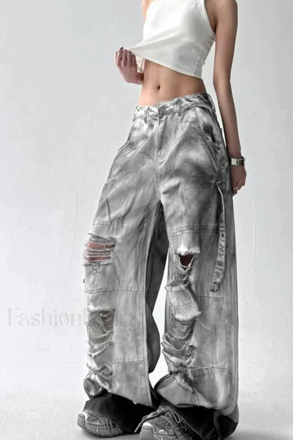 Tie Dye Ripped Wide Leg Jeans