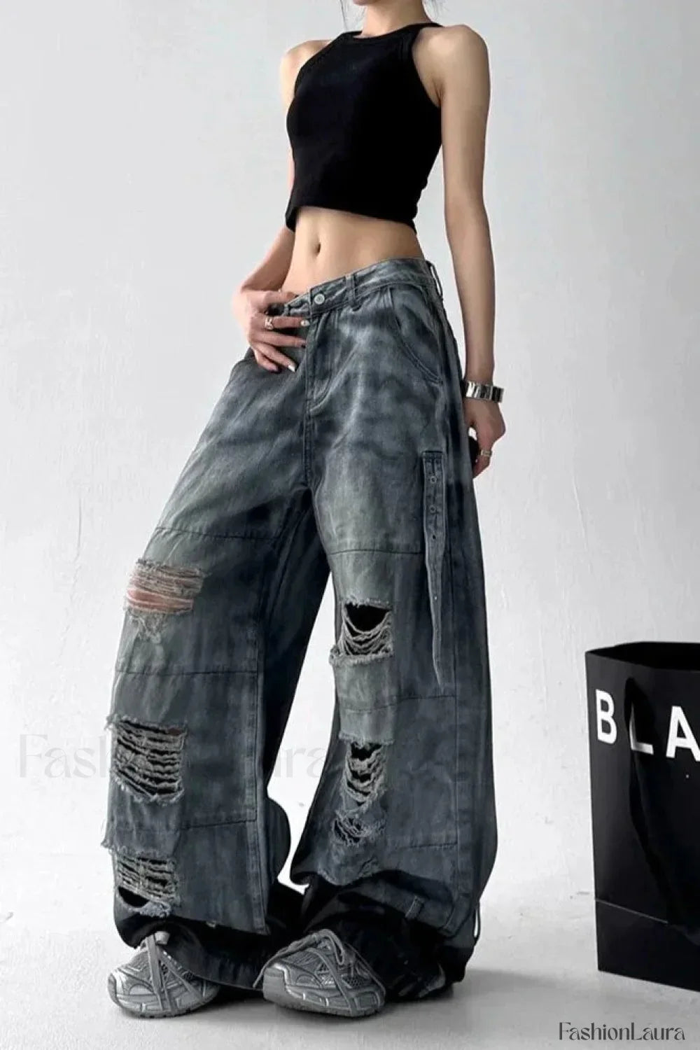 Tie Dye Ripped Wide Leg Jeans