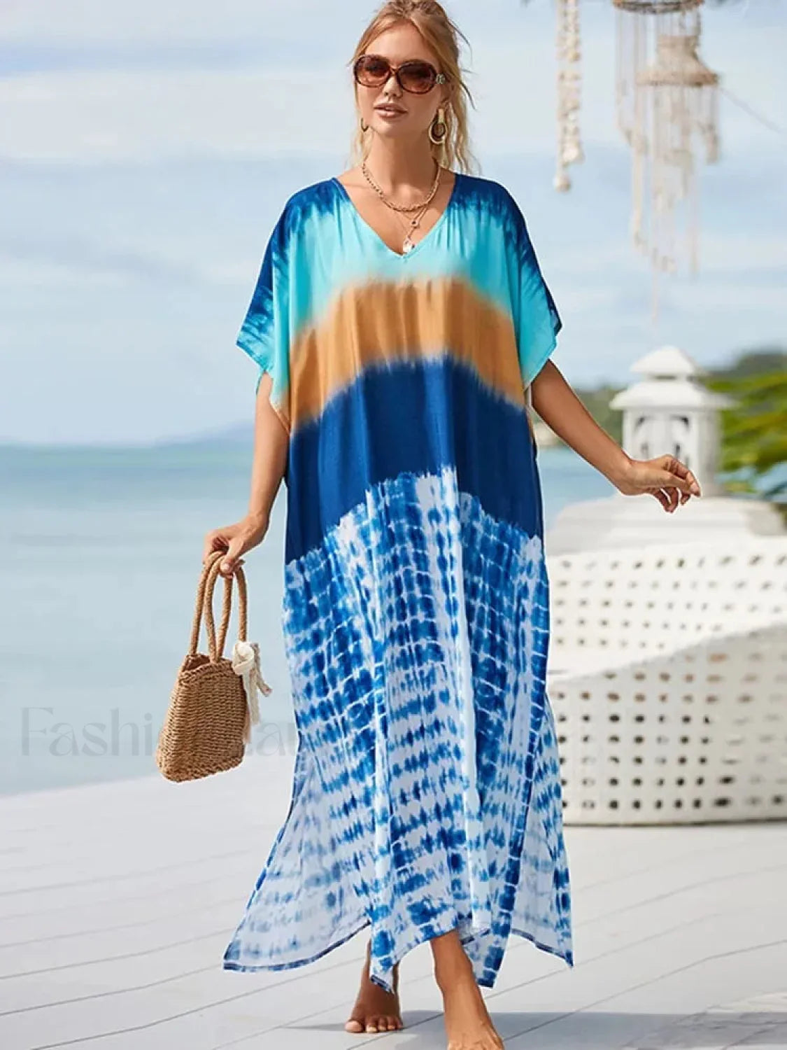 Tie Dye V-Neck Plus Size Cover Up