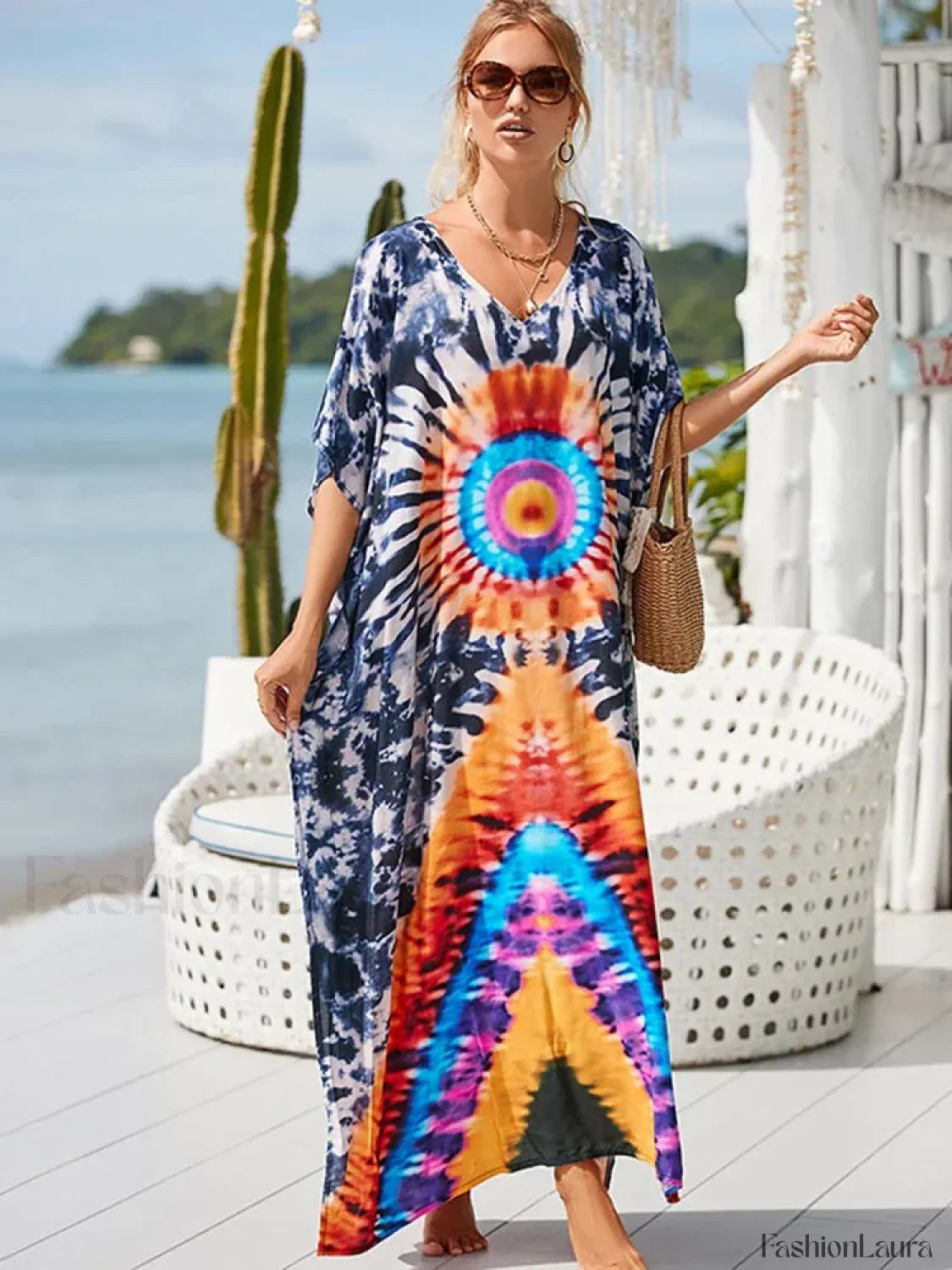 Tie Dye V-Neck Plus Size Cover Up