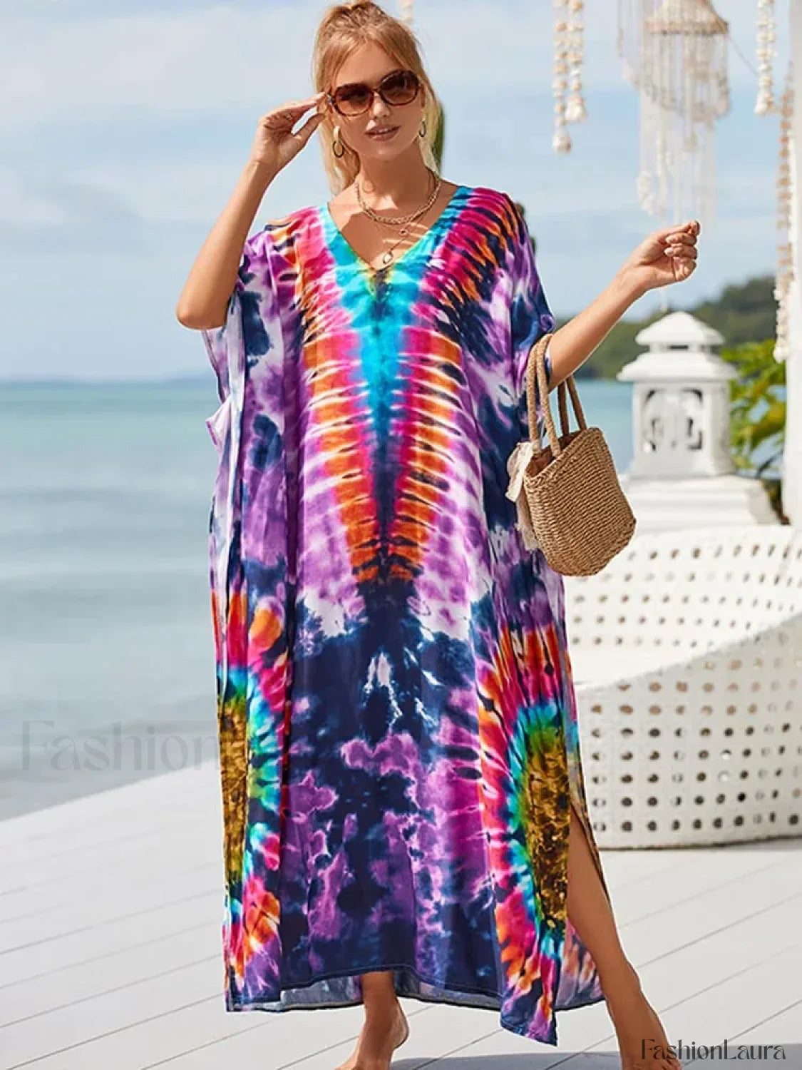Tie Dye V-Neck Plus Size Cover Up