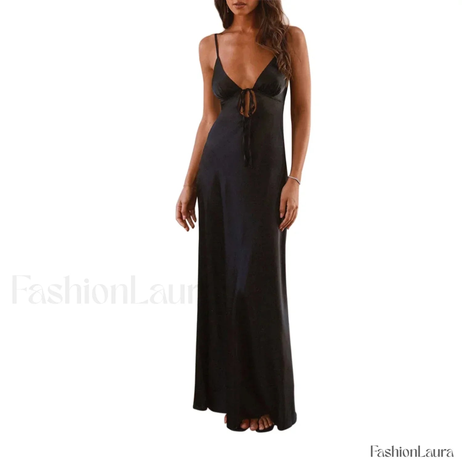 Tie Front Backless Cami Maxi Dress