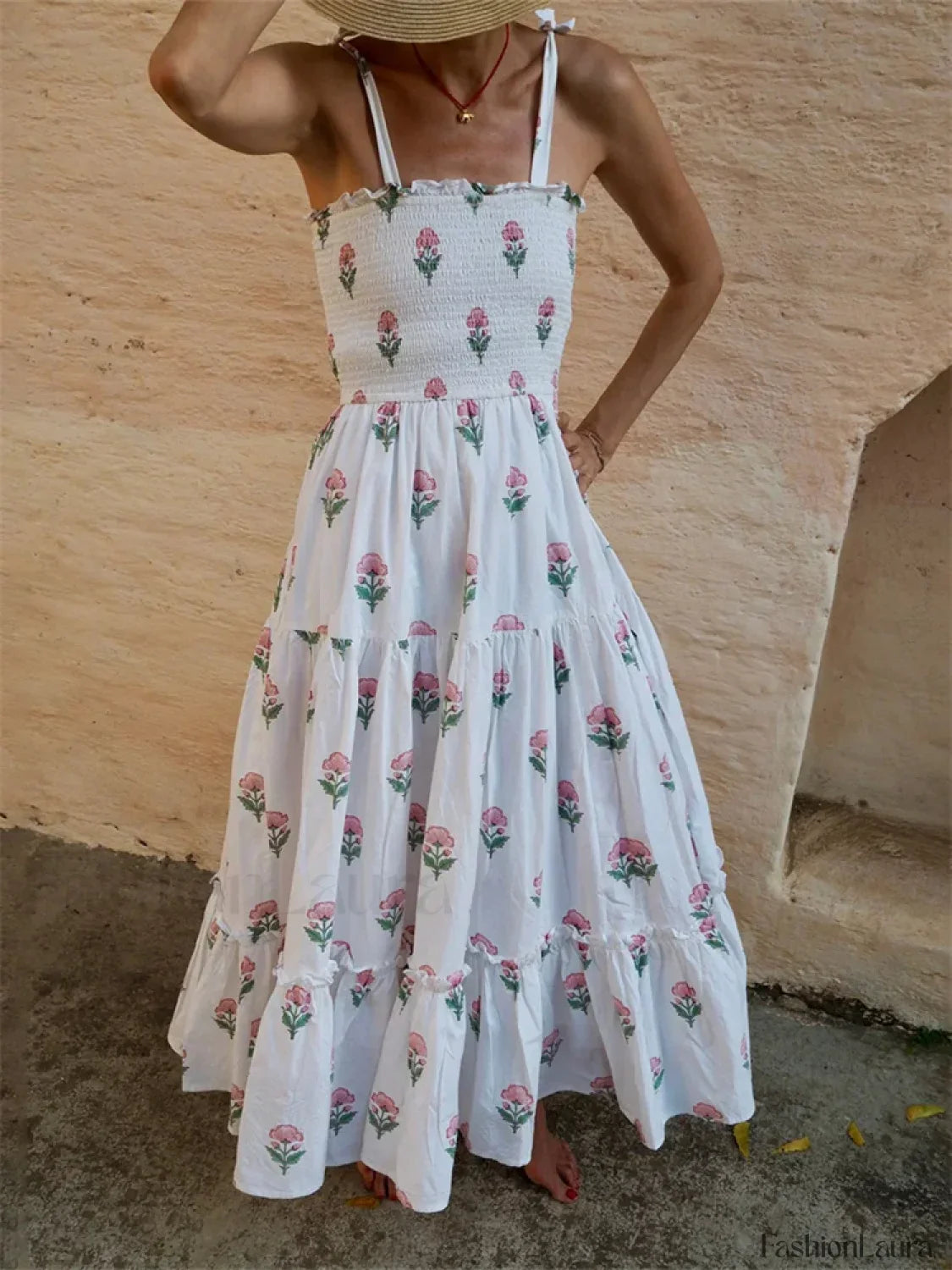 Tie Strap Floral A-Line Maxi Dress