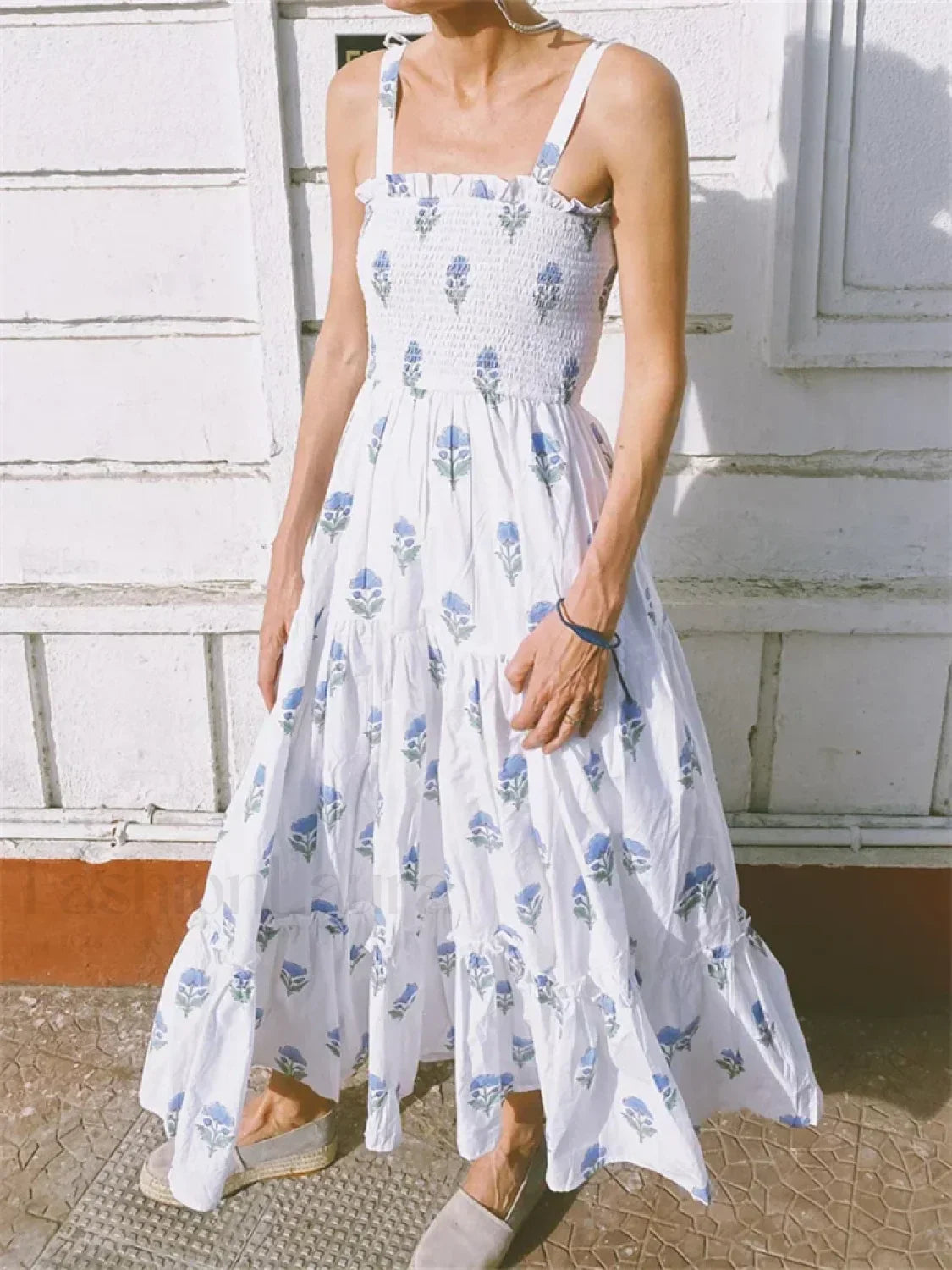 Tie Strap Floral A-Line Maxi Dress